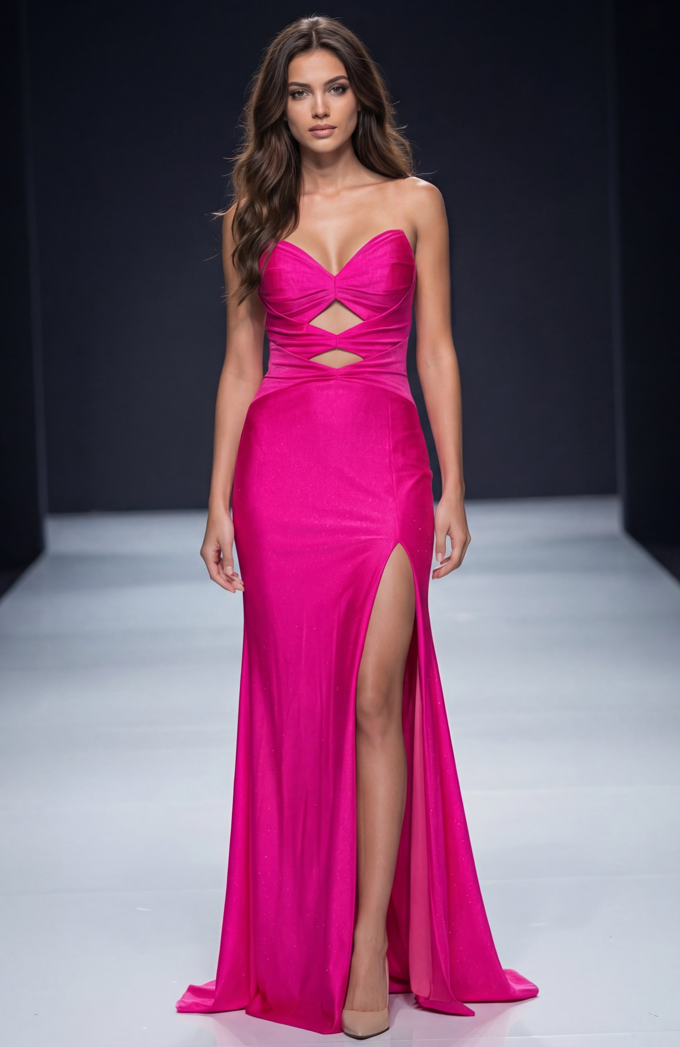 Fuchsia Sweetheart Neckline Floor Length Stretch Glitter Jersey Prom Dress with High Slit Jovani 48498