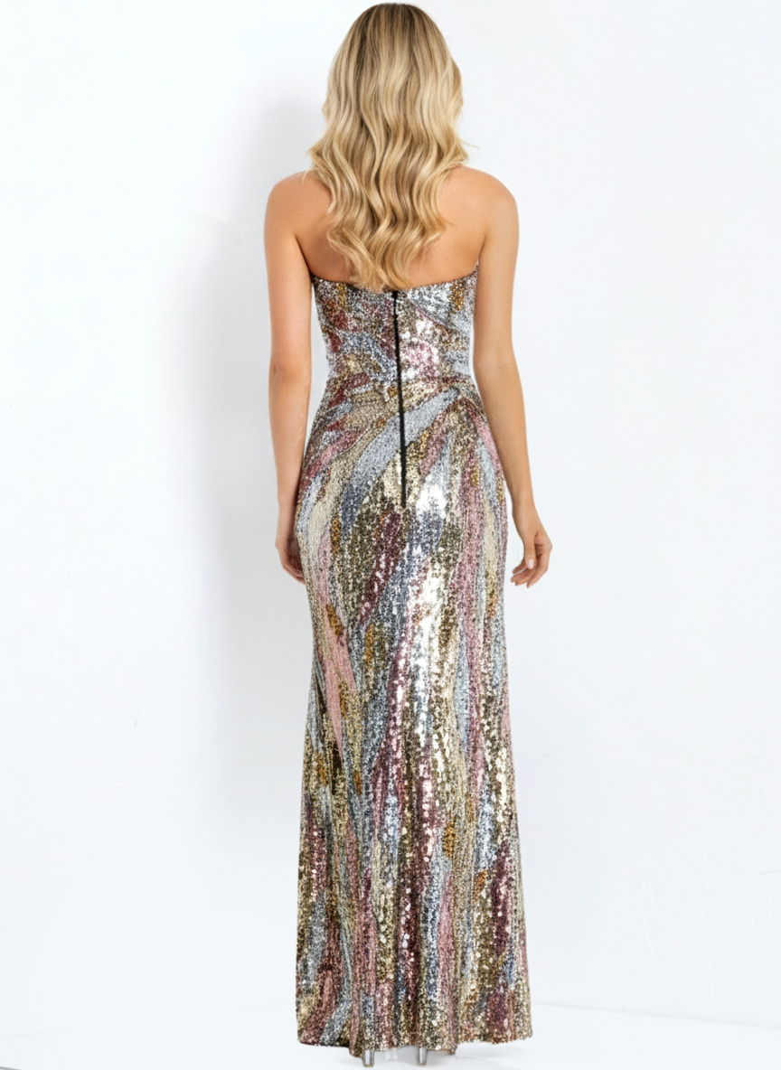Prom Dresses Fitted Sequin Long Formal Prom Dress Gold Multi