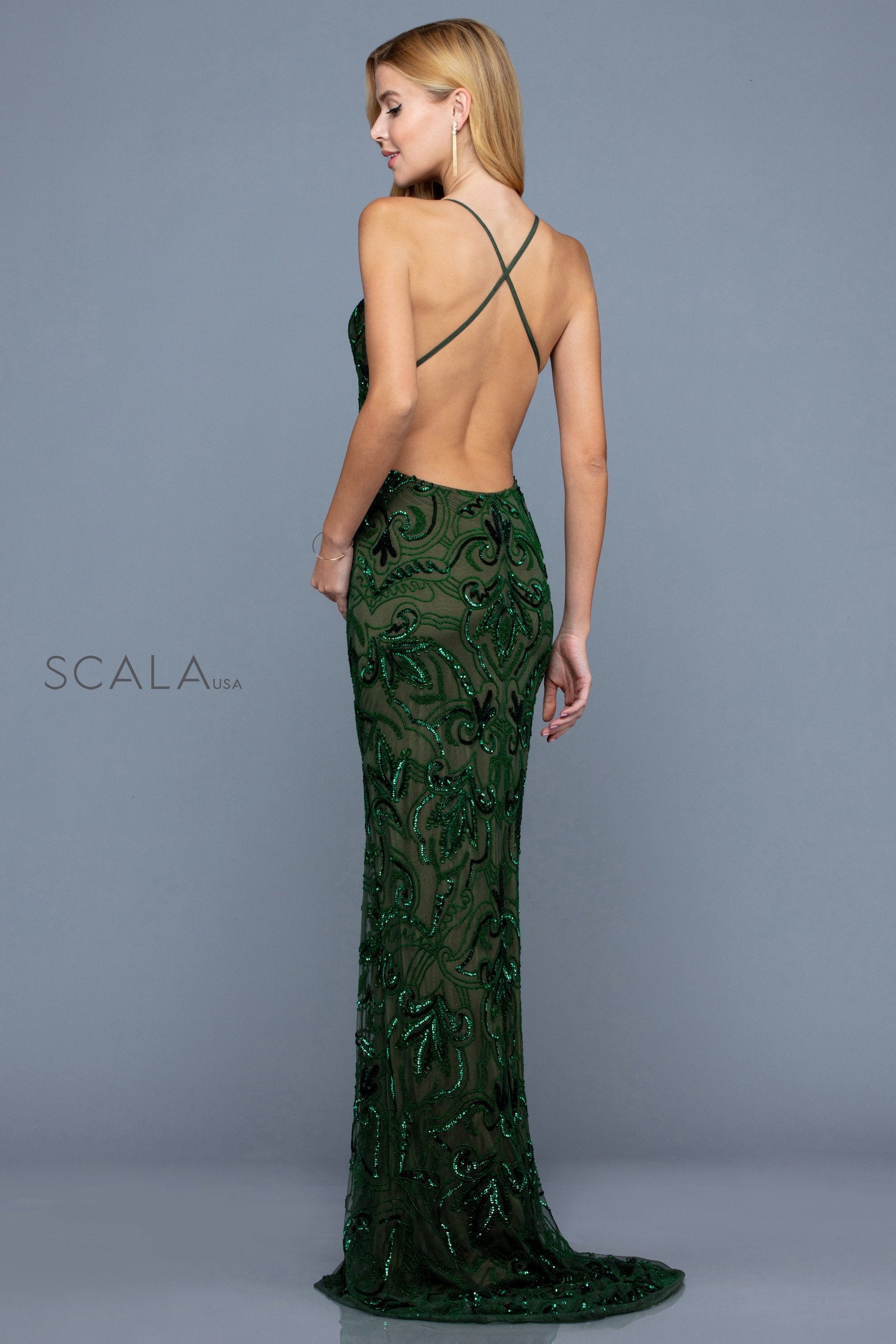 Scala 48557 Fitted Long Sequin Formal Prom Dress