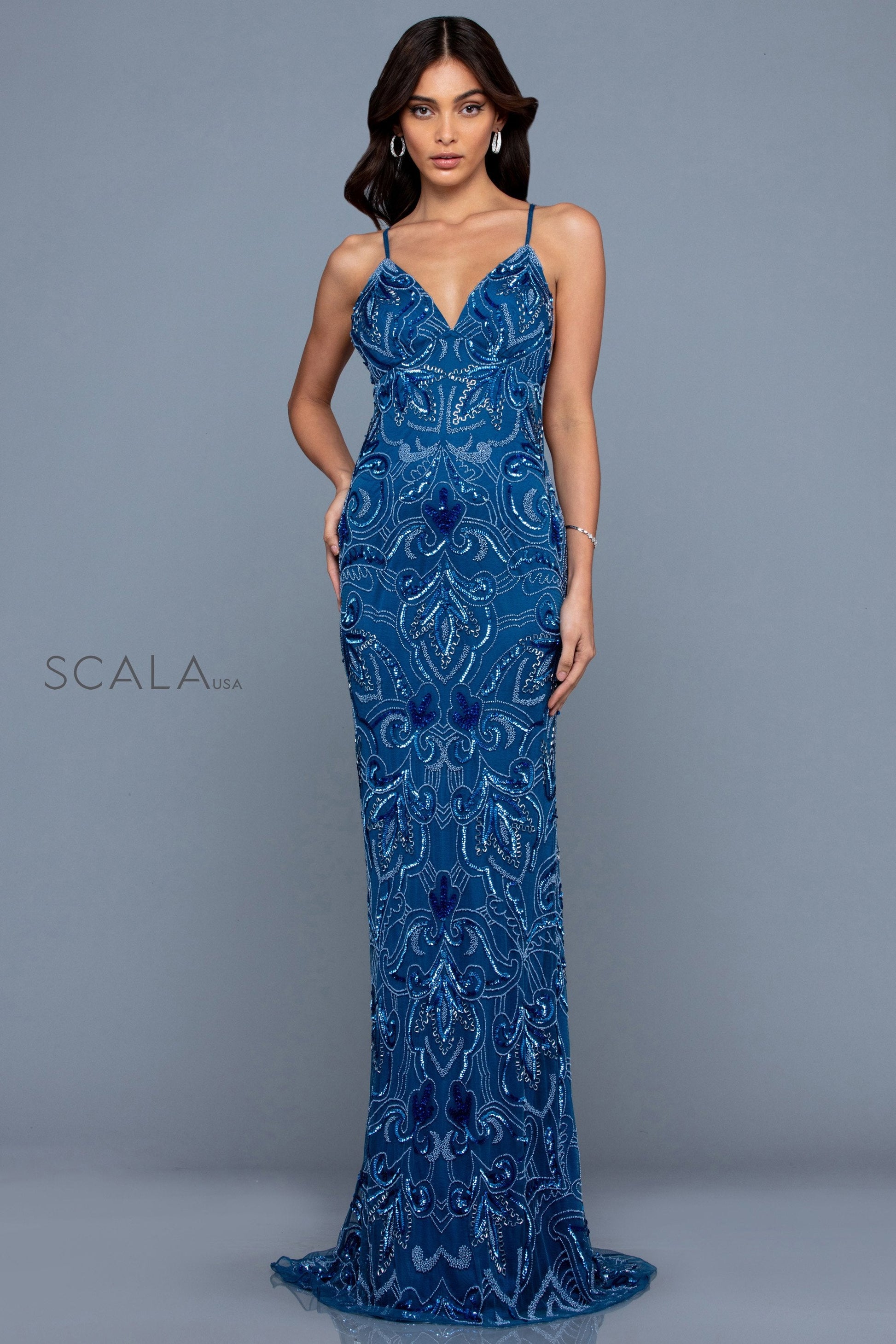 Scala 48557 Fitted Long Sequin Formal Prom Dress