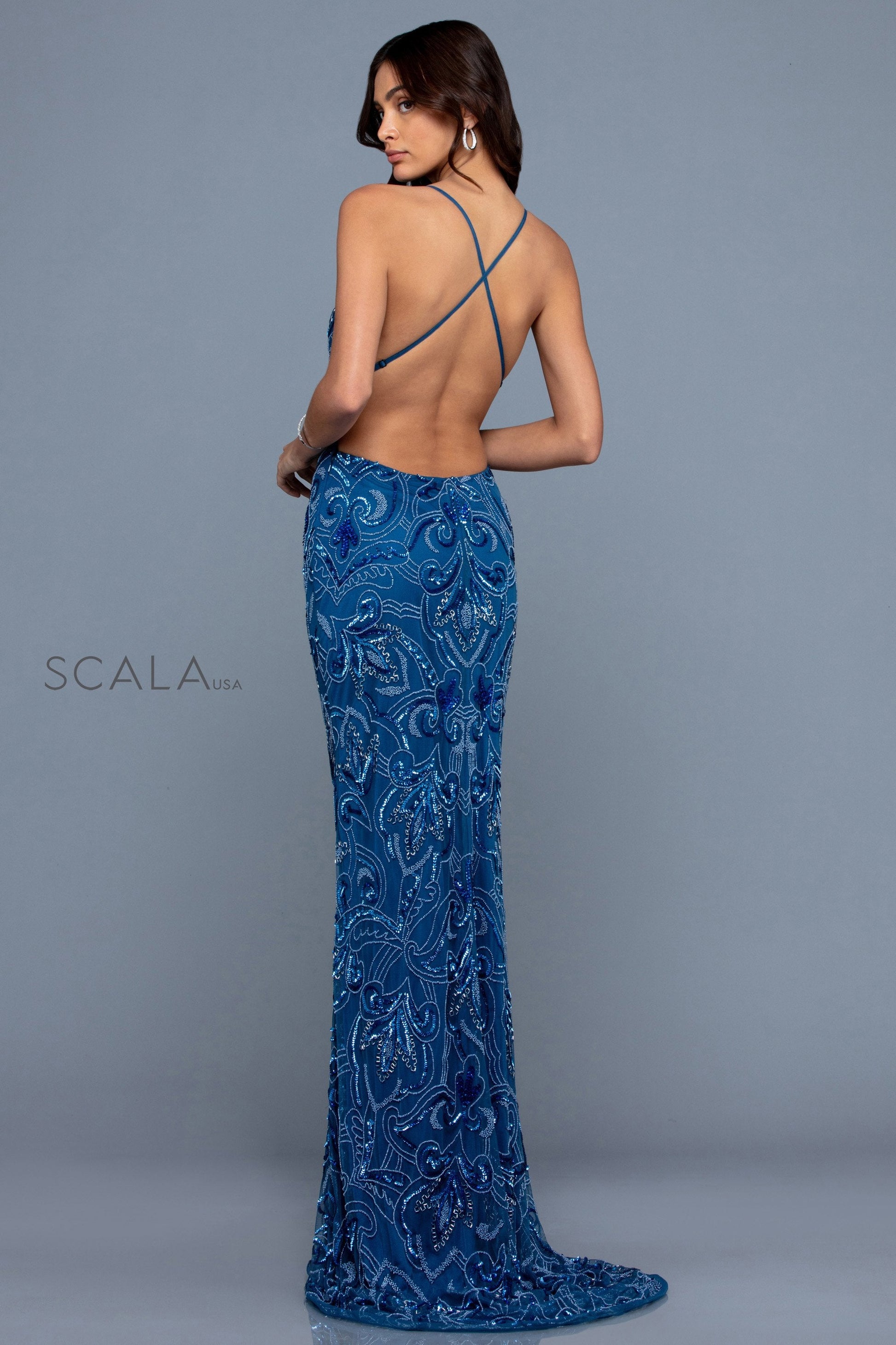 Scala 48557 Fitted Long Sequin Formal Prom Dress