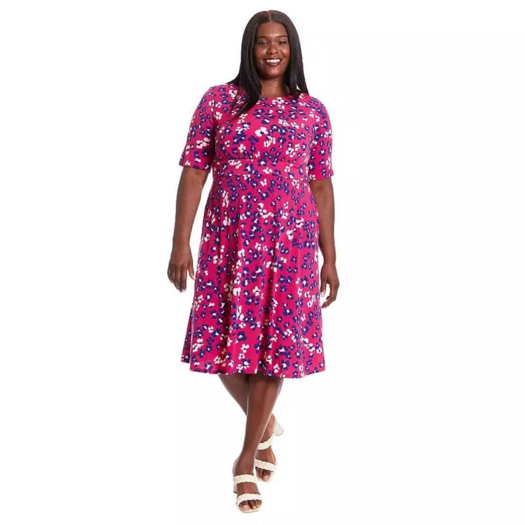 Plus Size London Times Elbow Sleeve Midi Dress, Women's, Size: 14 W, Rose Cream