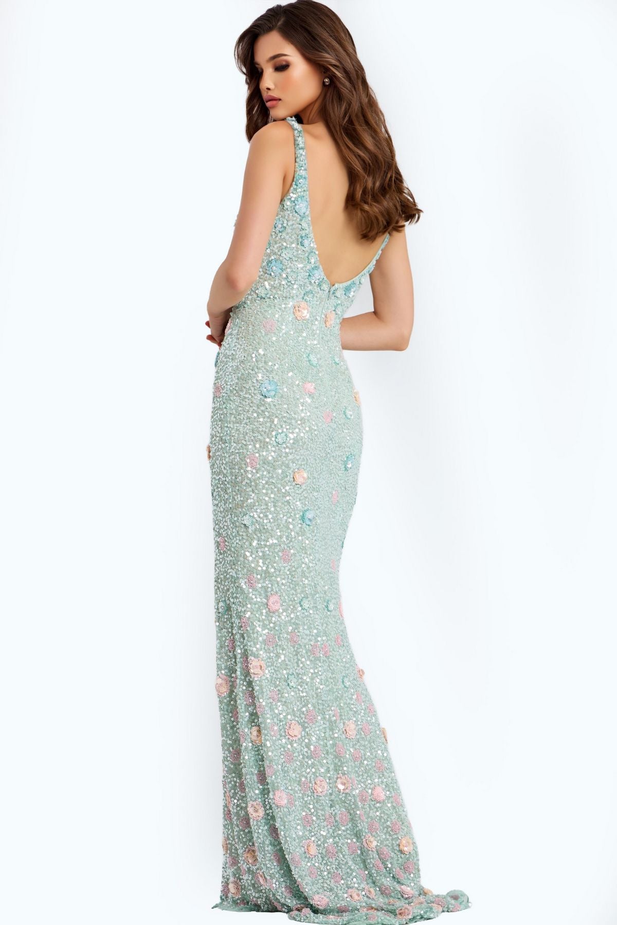 Prom Dresses Beaded Sequin Long Formal Floral Prom Dress Mint