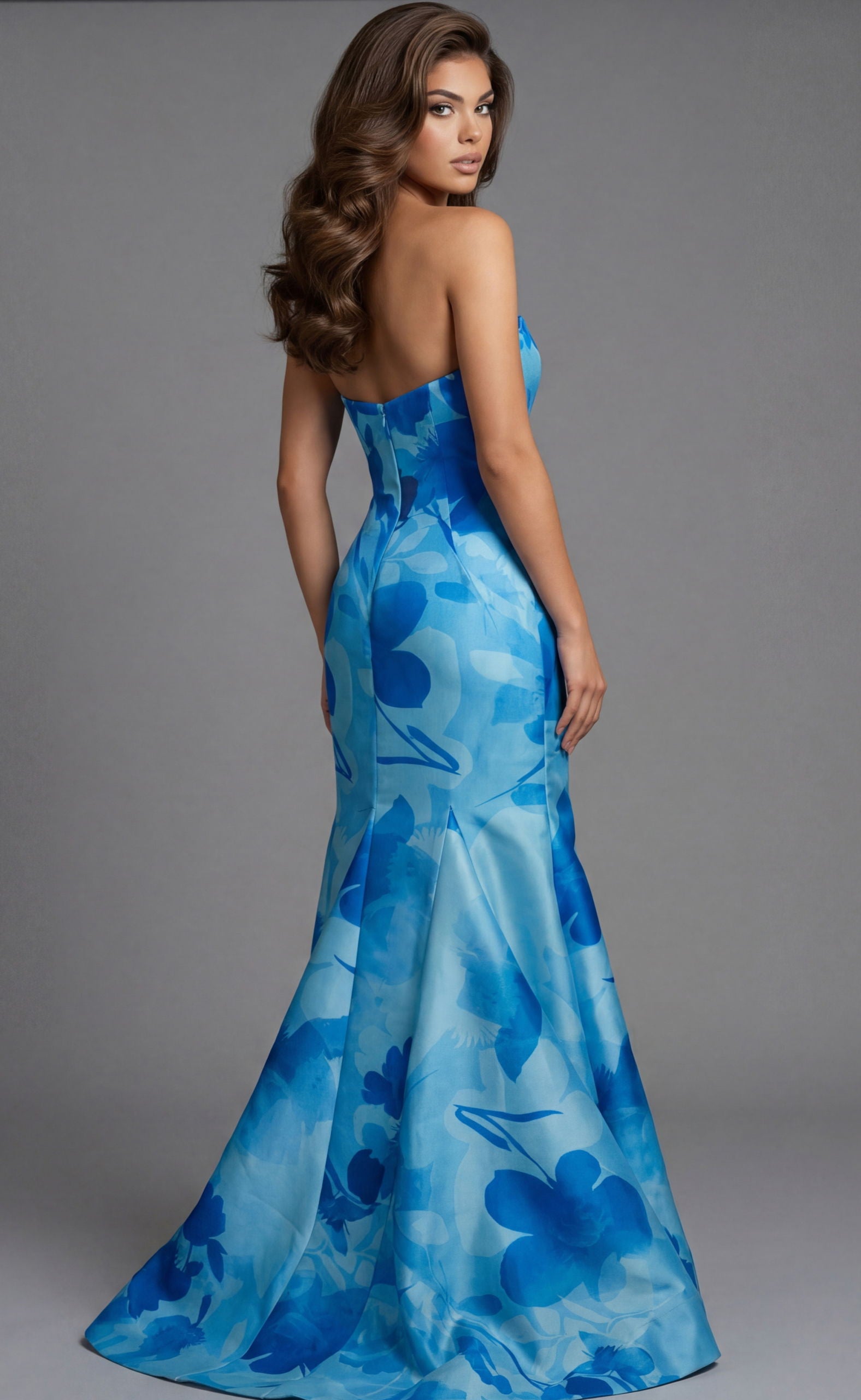 Prom Dresses Long Formal Ruffle Floral Prom Dress Jovani 48705 Blue