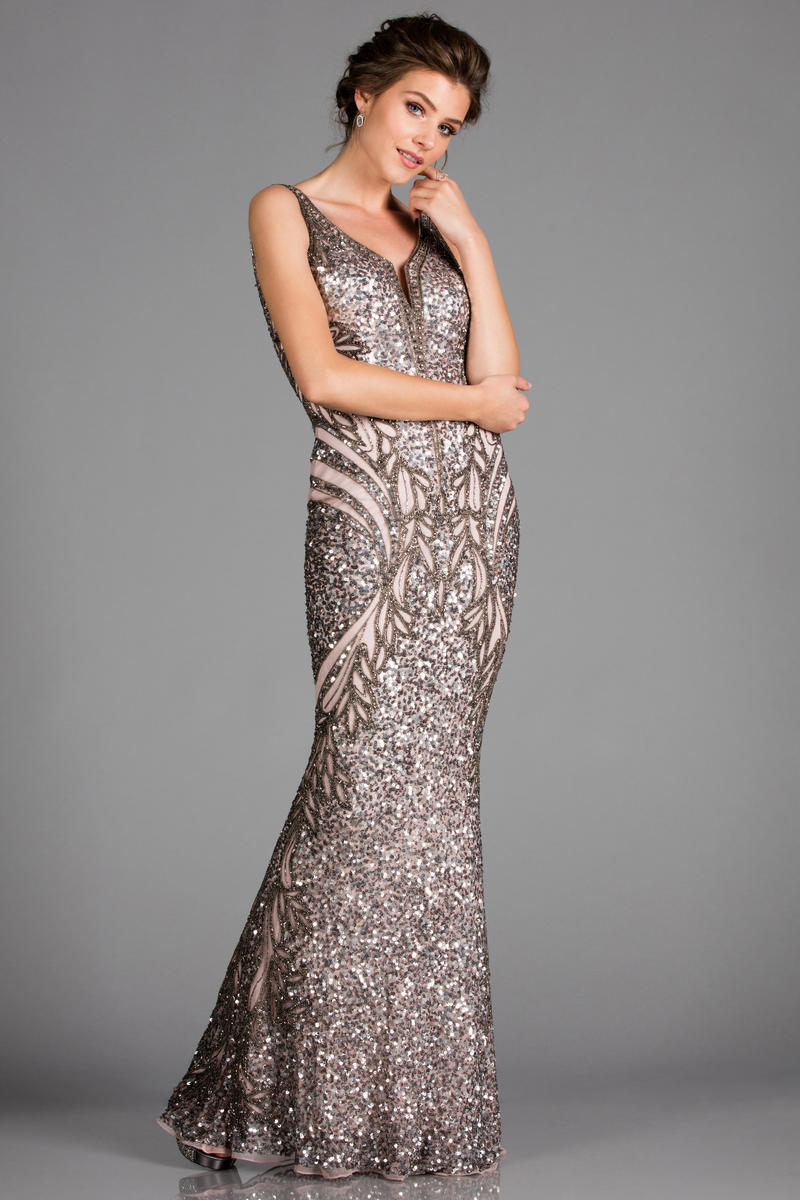 V-Neck Floor-Length Sequin Prom Dress Mermaid Scala 48721