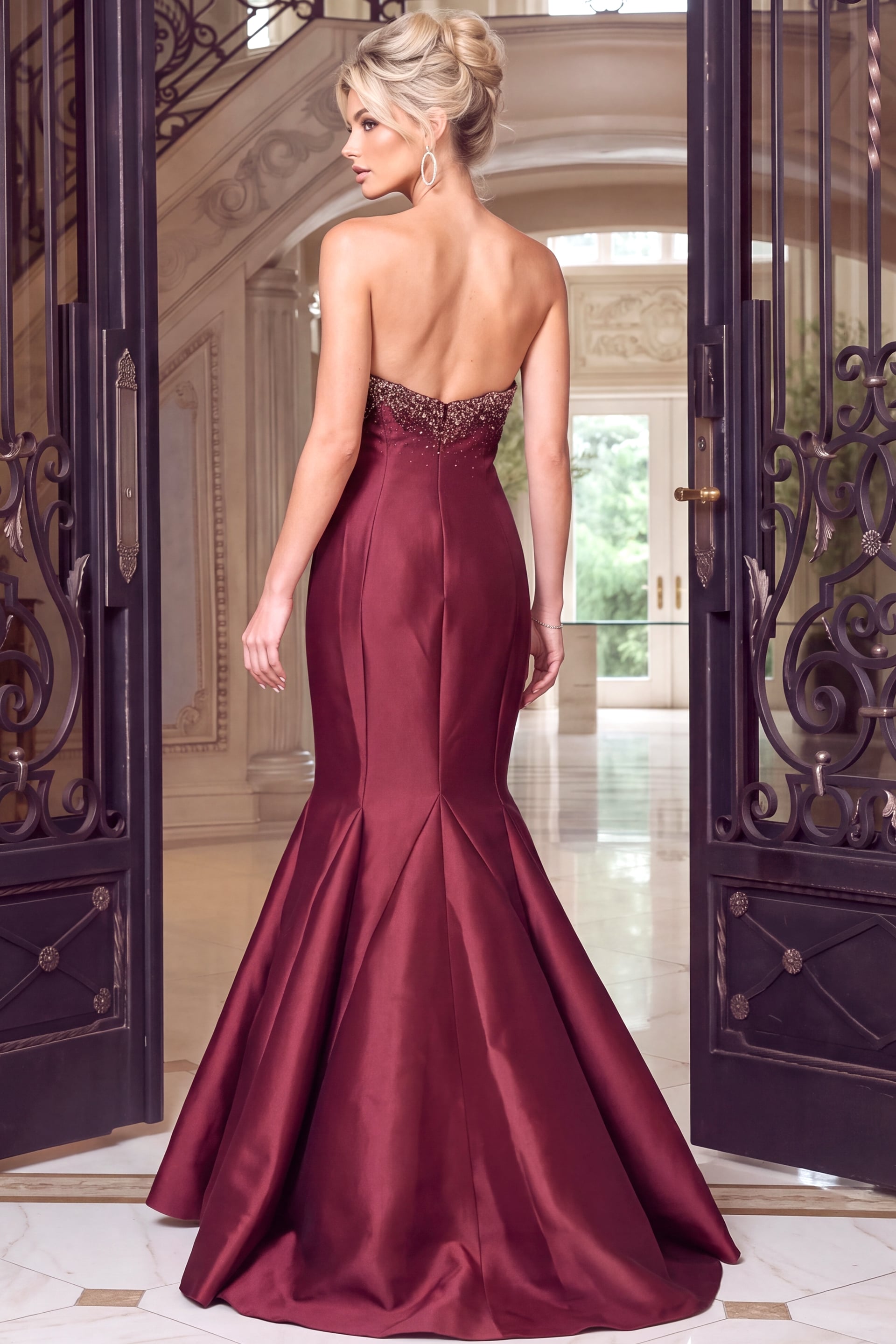 Strapless Curved Neck Floor-Length Satin Formal Mermaid Jovani 48743