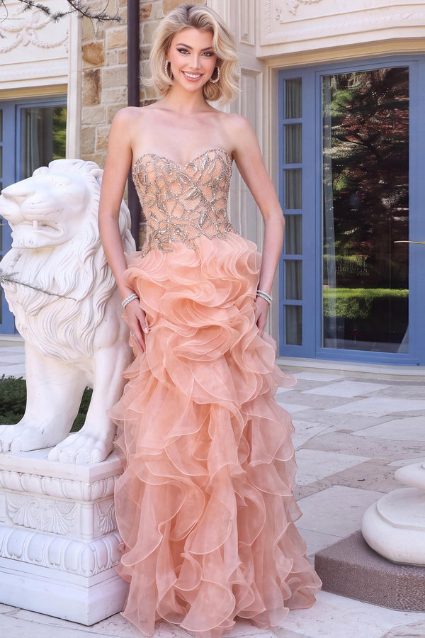 Strapless Beaded Ruffle Gown 48746