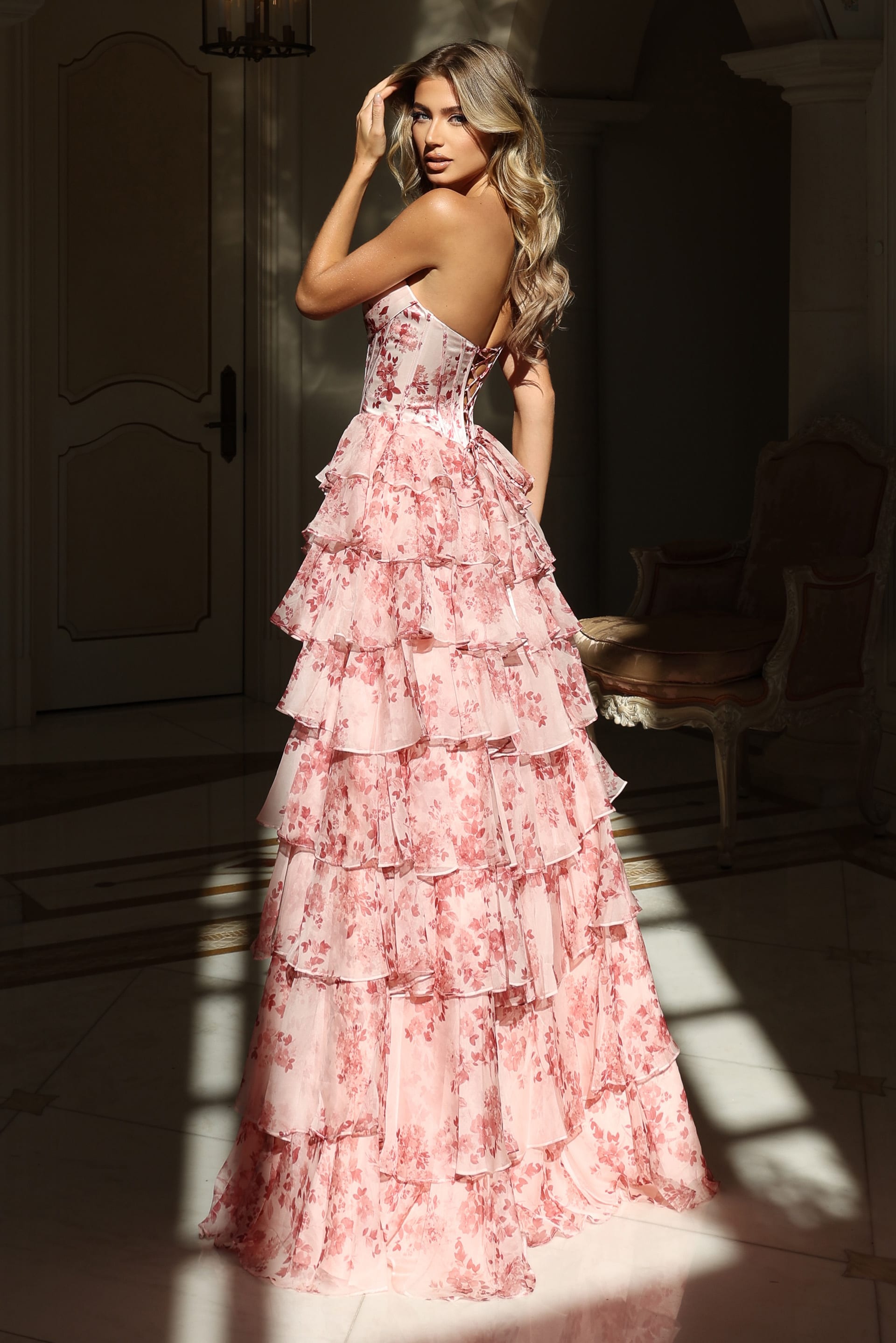 Jovani 48772 Floral Print Long Formal A Line Corset Prom Dress  The Dress  Outlet