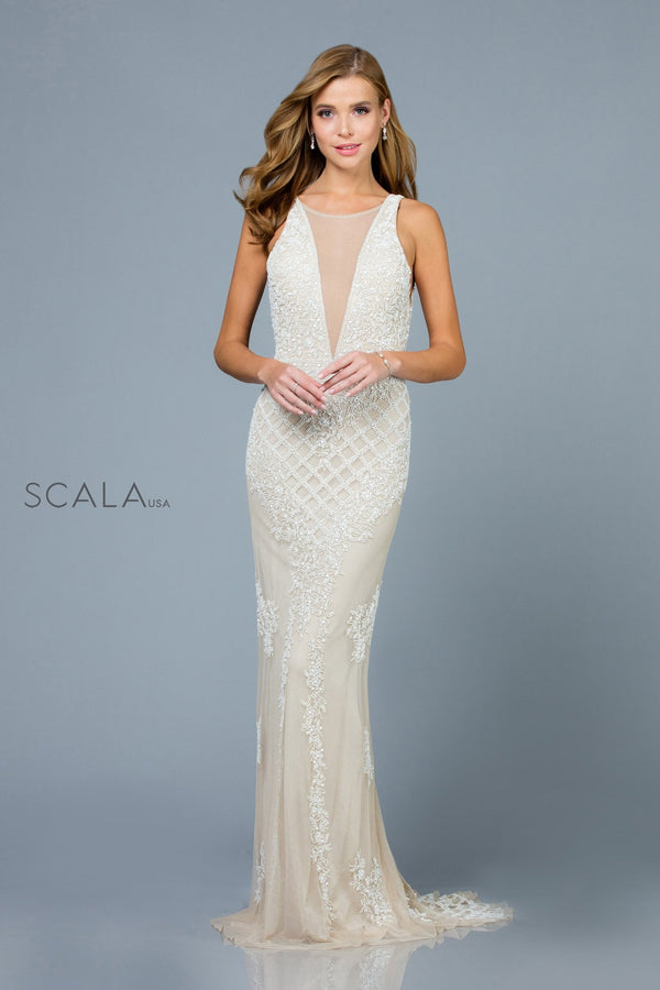Scala 48787 Fitted Bridal Gown Long Simple Wedding Dress