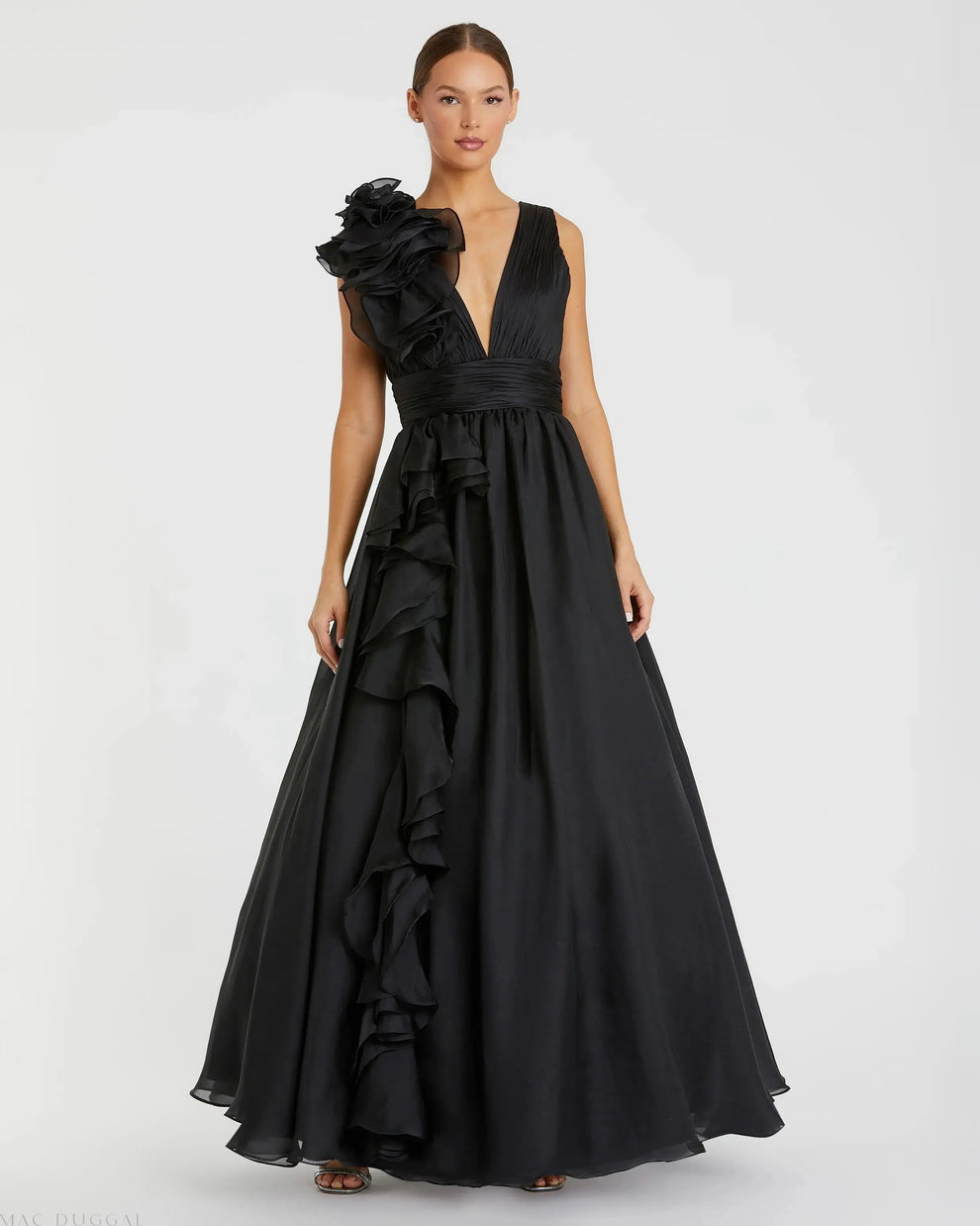 V-Neck Floor-Length Organza Formal A-Line Mac Duggal 9948856P