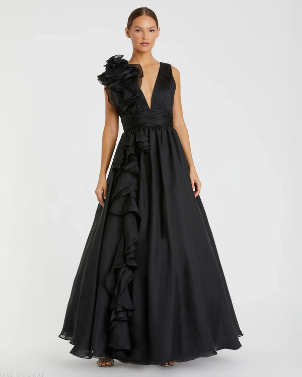 V-Neck Floor-Length Organza Formal A-Line Mac Duggal 9948856P