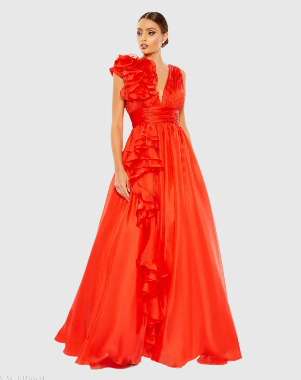 V-Neck Floor-Length Organza Formal A-Line Mac Duggal 9948856P
