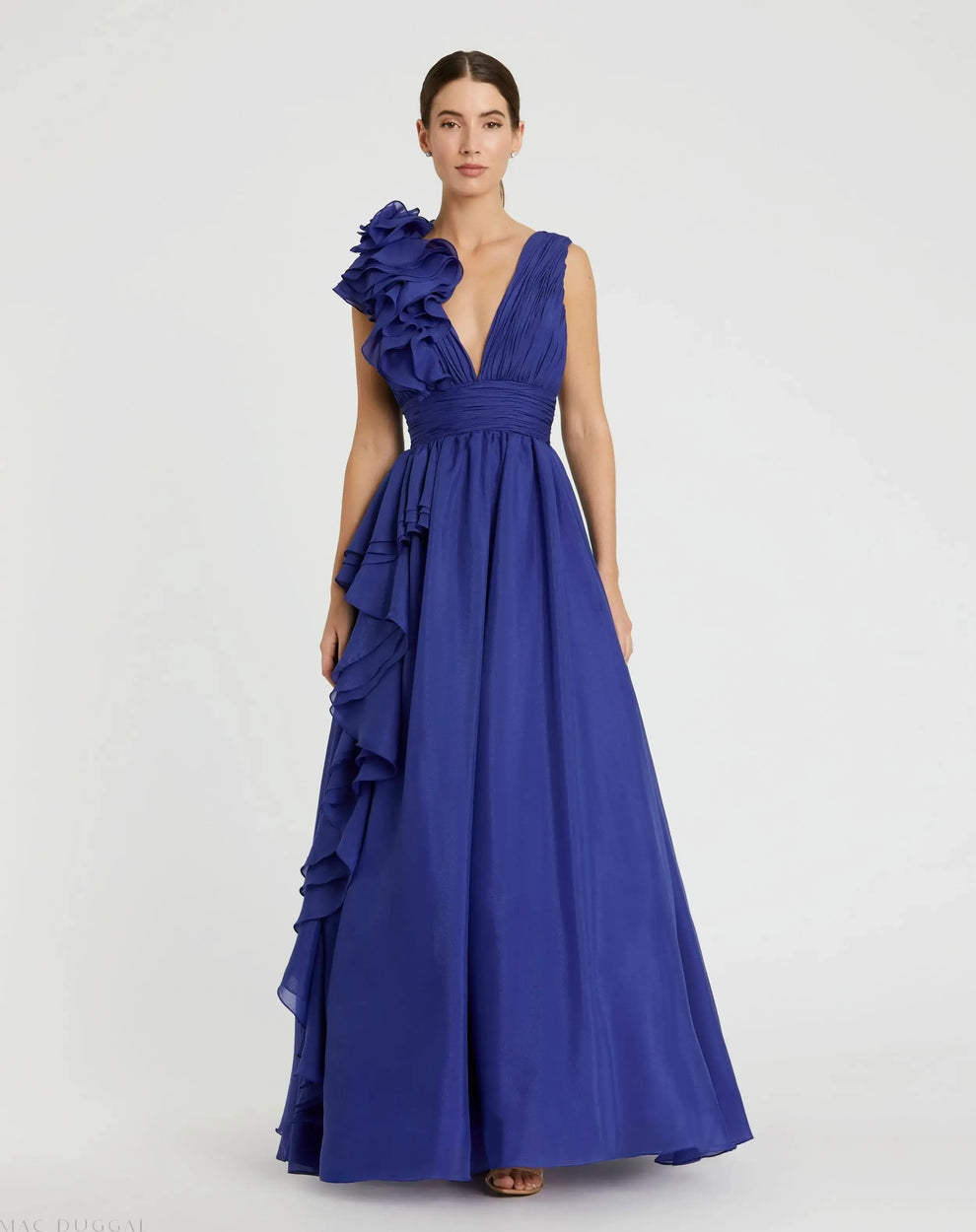 V-Neck Floor-Length Organza Formal A-Line Mac Duggal 9948856P