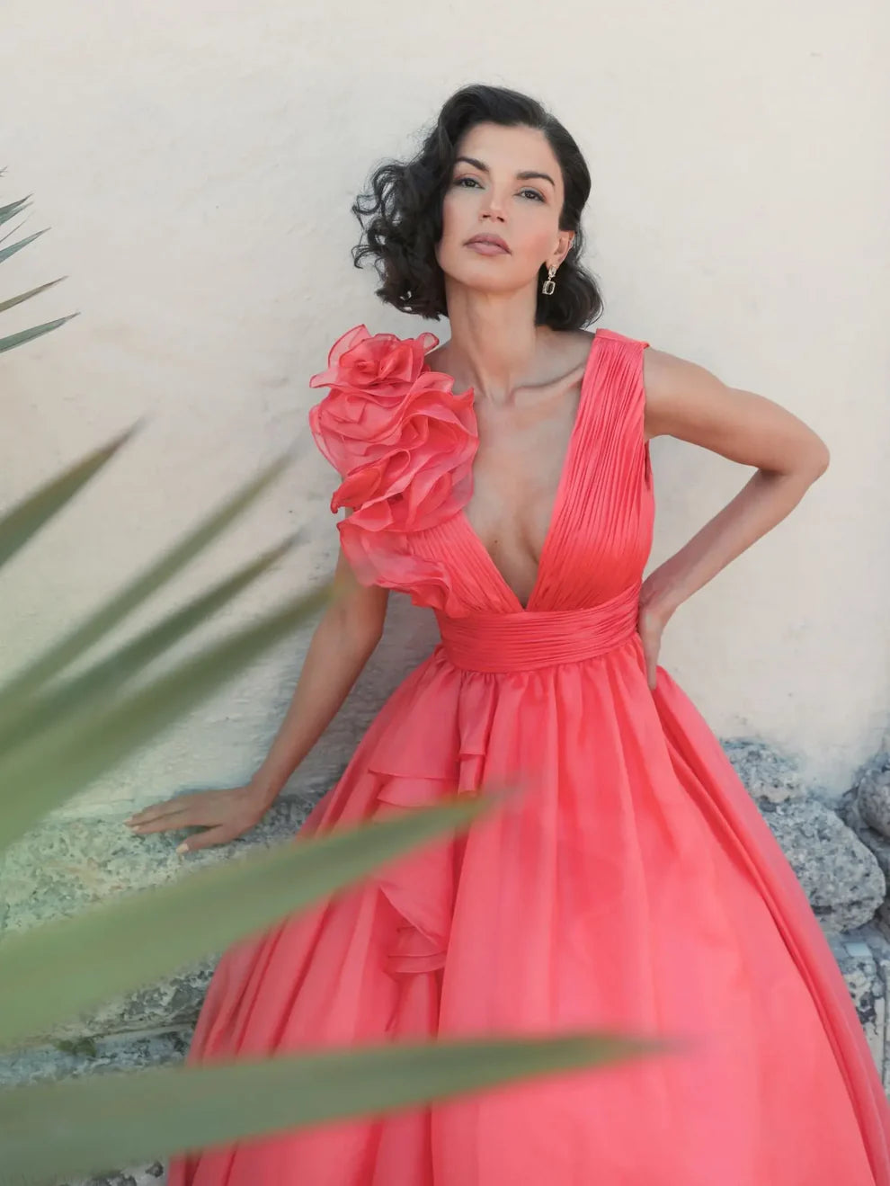 Formal Dresses Prom Long Ruffled Ball Gown Coral