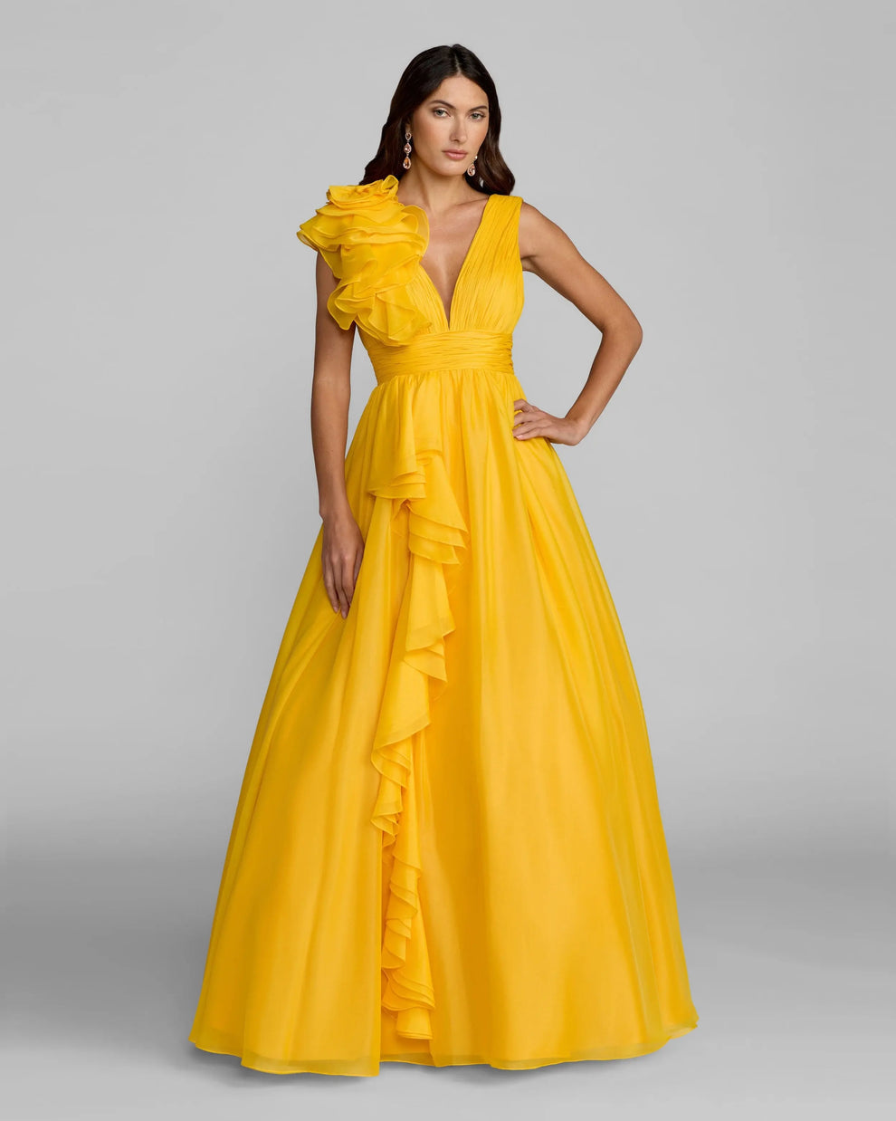 V-Neck Floor-Length Organza Formal A-Line Mac Duggal 9948856P