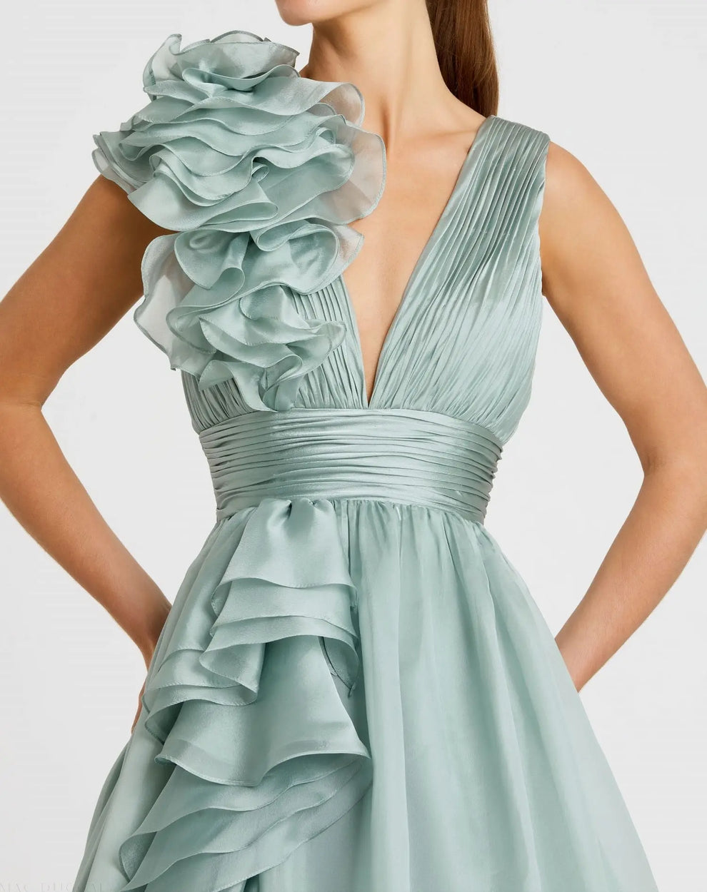 V-Neck Floor-Length Organza Formal A-Line Mac Duggal 9948856P