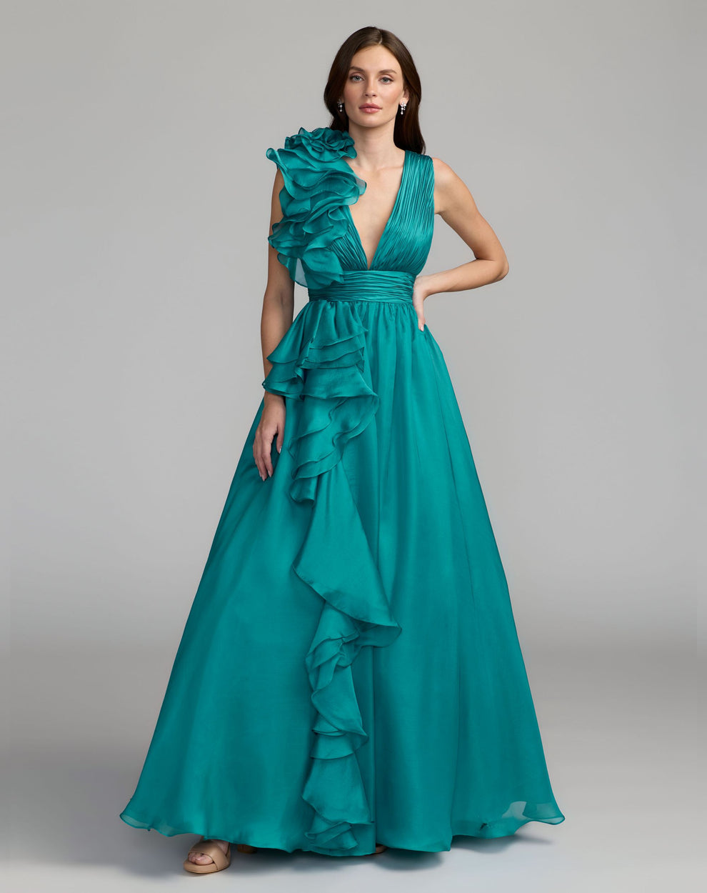 V-Neck Floor-Length Chiffon Occasion Ball Gown Mac Duggal 48856