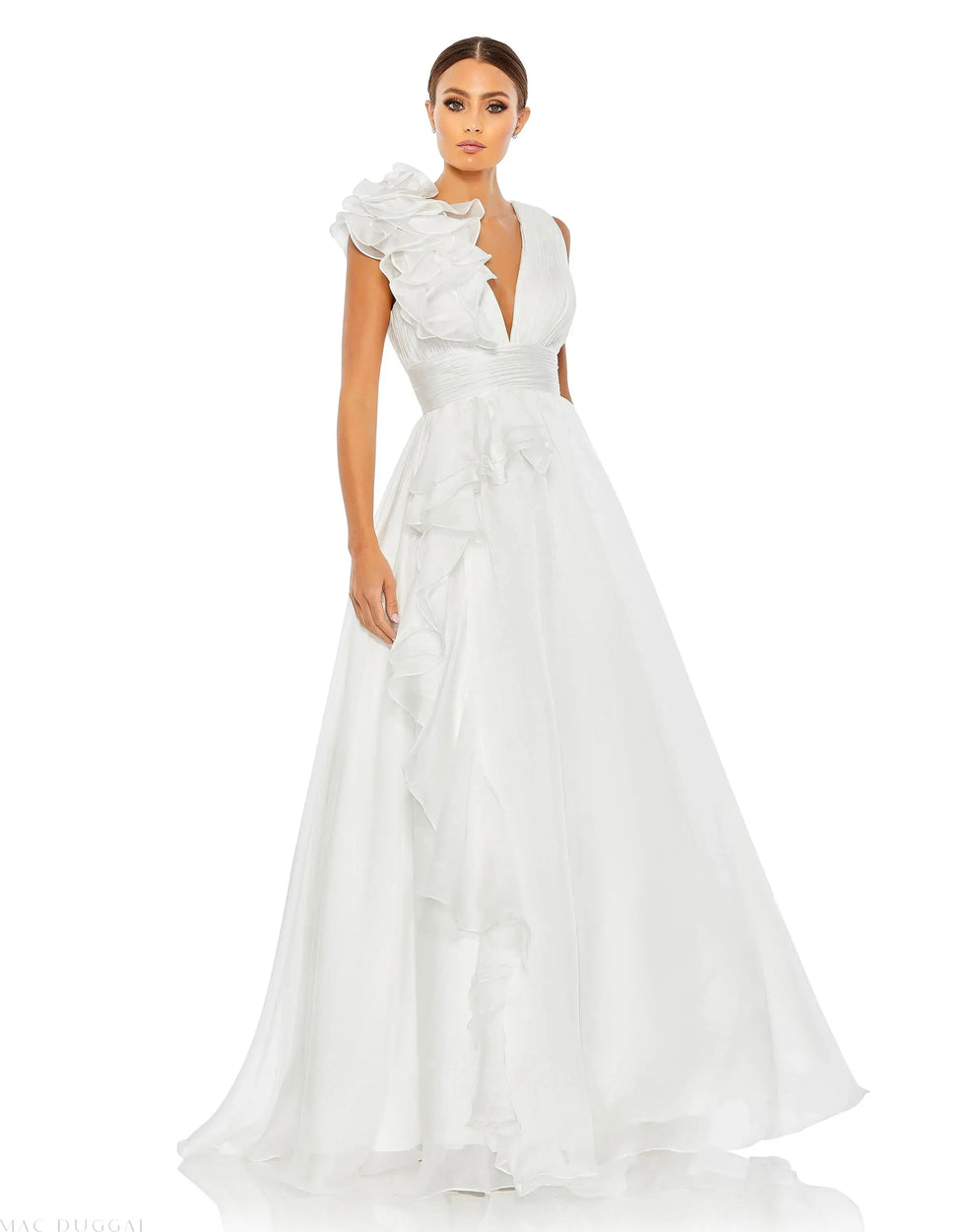 V-Neck Floor-Length Organza Wedding A-Line Mac Duggal 9948856P