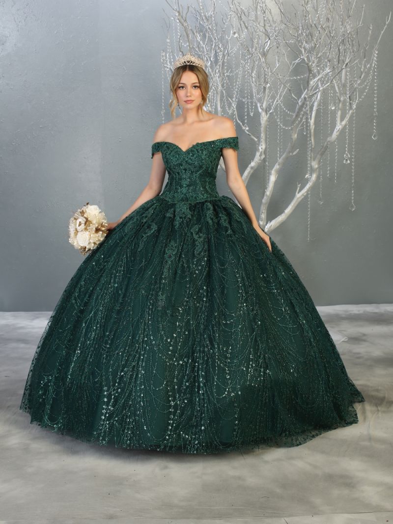 Off-the-Shoulder Floor-Length Tulle Quinceañera Ball Gown May Queen LK153
