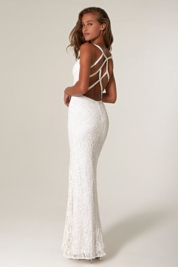 Scala 48932 Fitted Long Wedding Sequin Dress