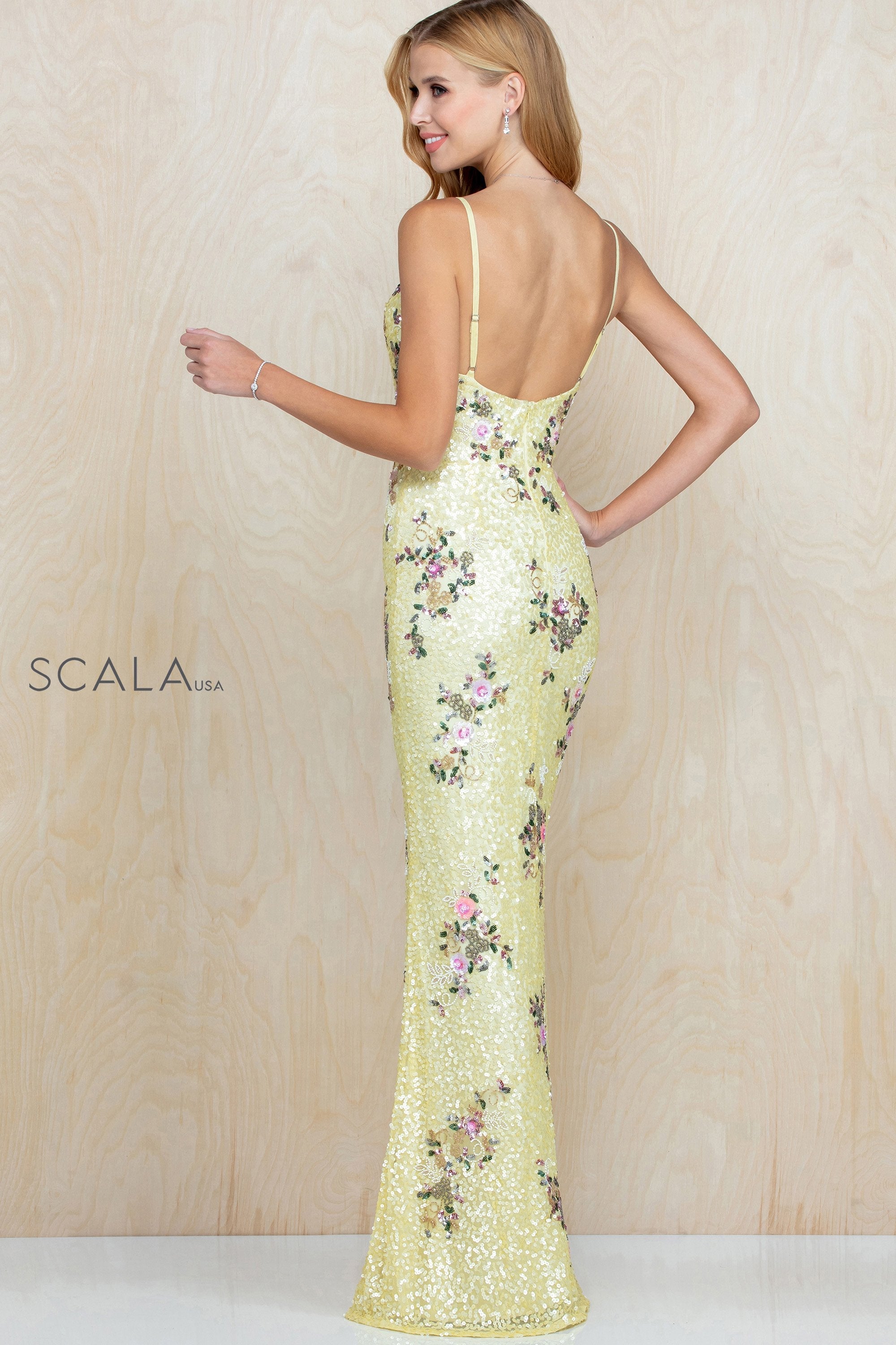 Prom Dresses Fitted Prom Long Floral Sequin Formal Dress Banana/Multi