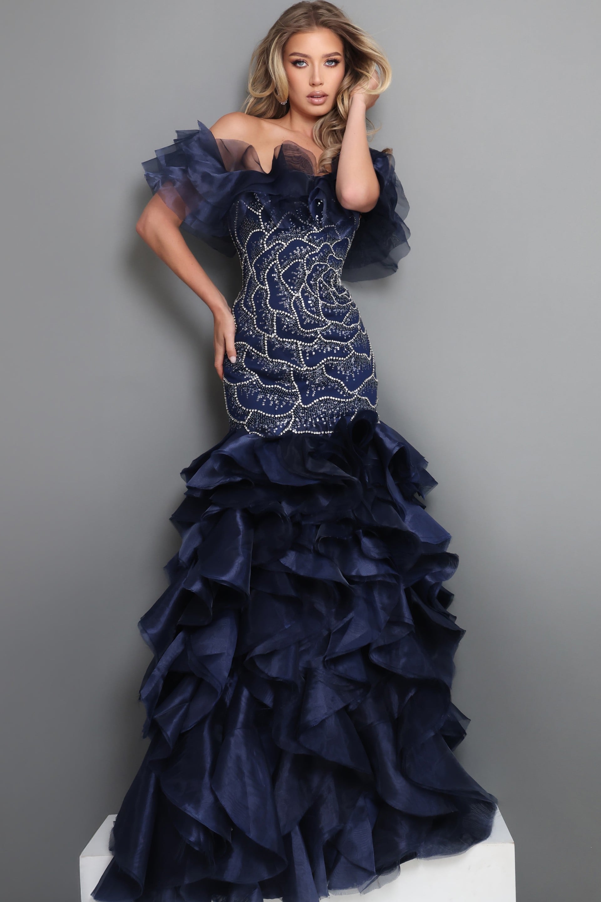 Off-the-Shoulder Floor-Length Organza Evening Mermaid Jovani 48991
