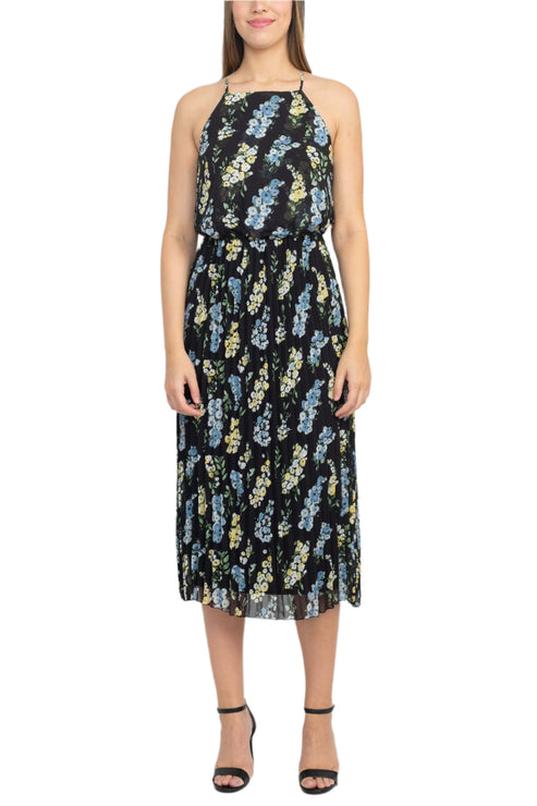 Sam Edelman 48S658 Pleated Cocktail Printed Midi Length Dress