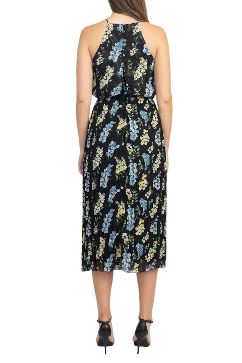 Sam Edelman 48S658 Pleated Cocktail Printed Midi Length Dress