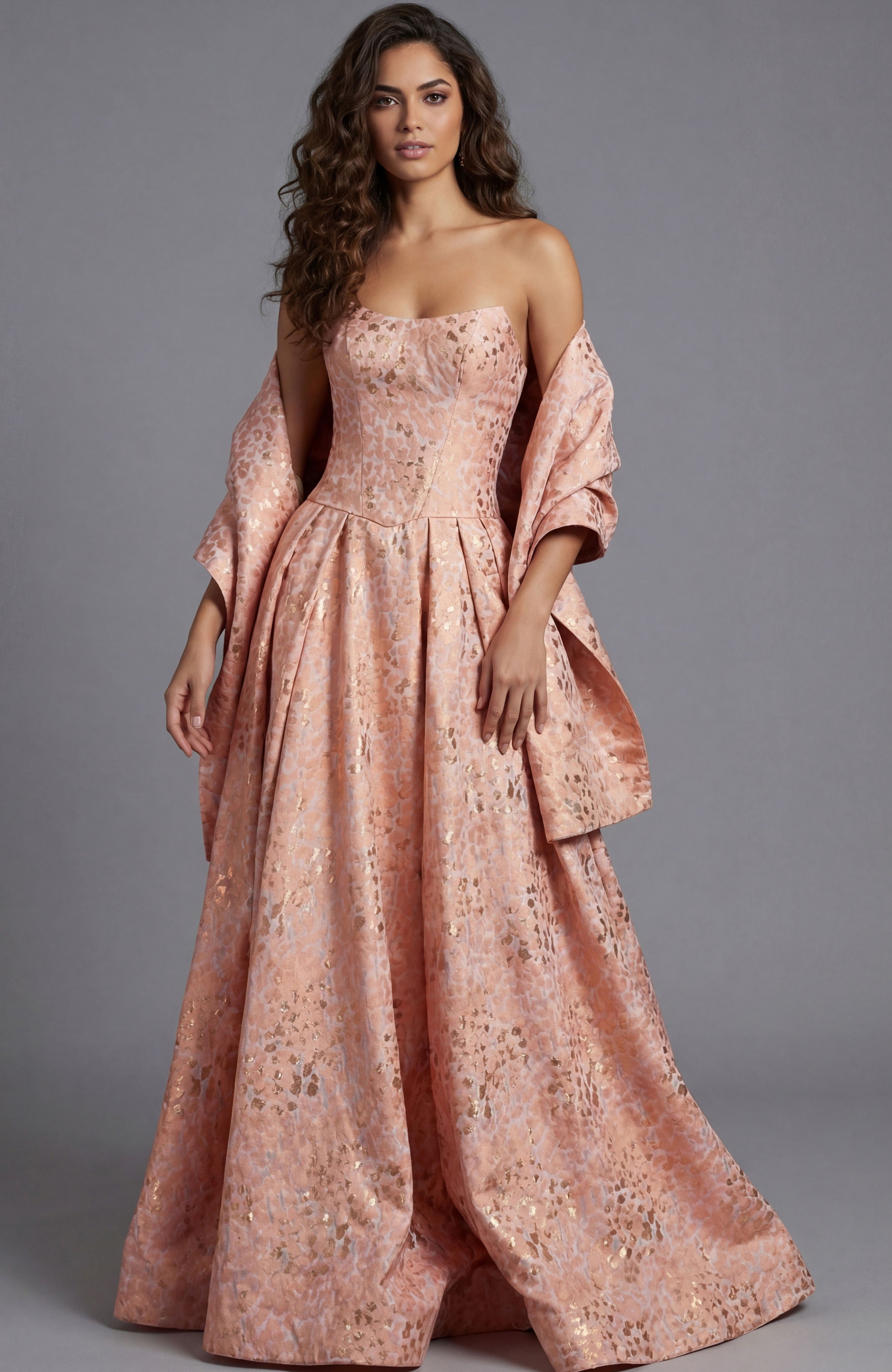 Prom Dresses Ball Gown Long Formal Metallic Prom Dress Jovani 49001 Peach