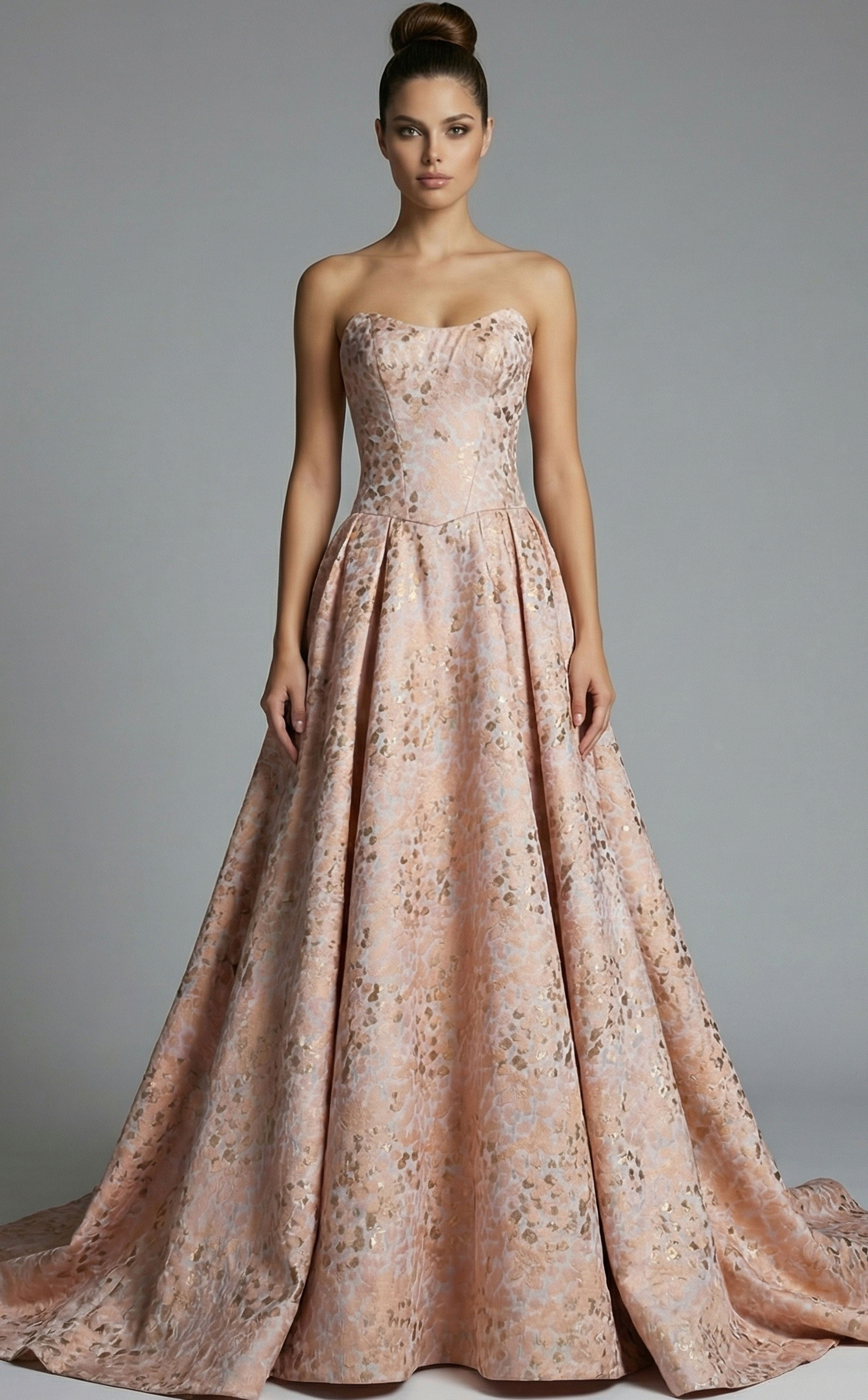 Prom Dresses Ball Gown Long Formal Metallic Prom Dress Jovani 49001 Peach