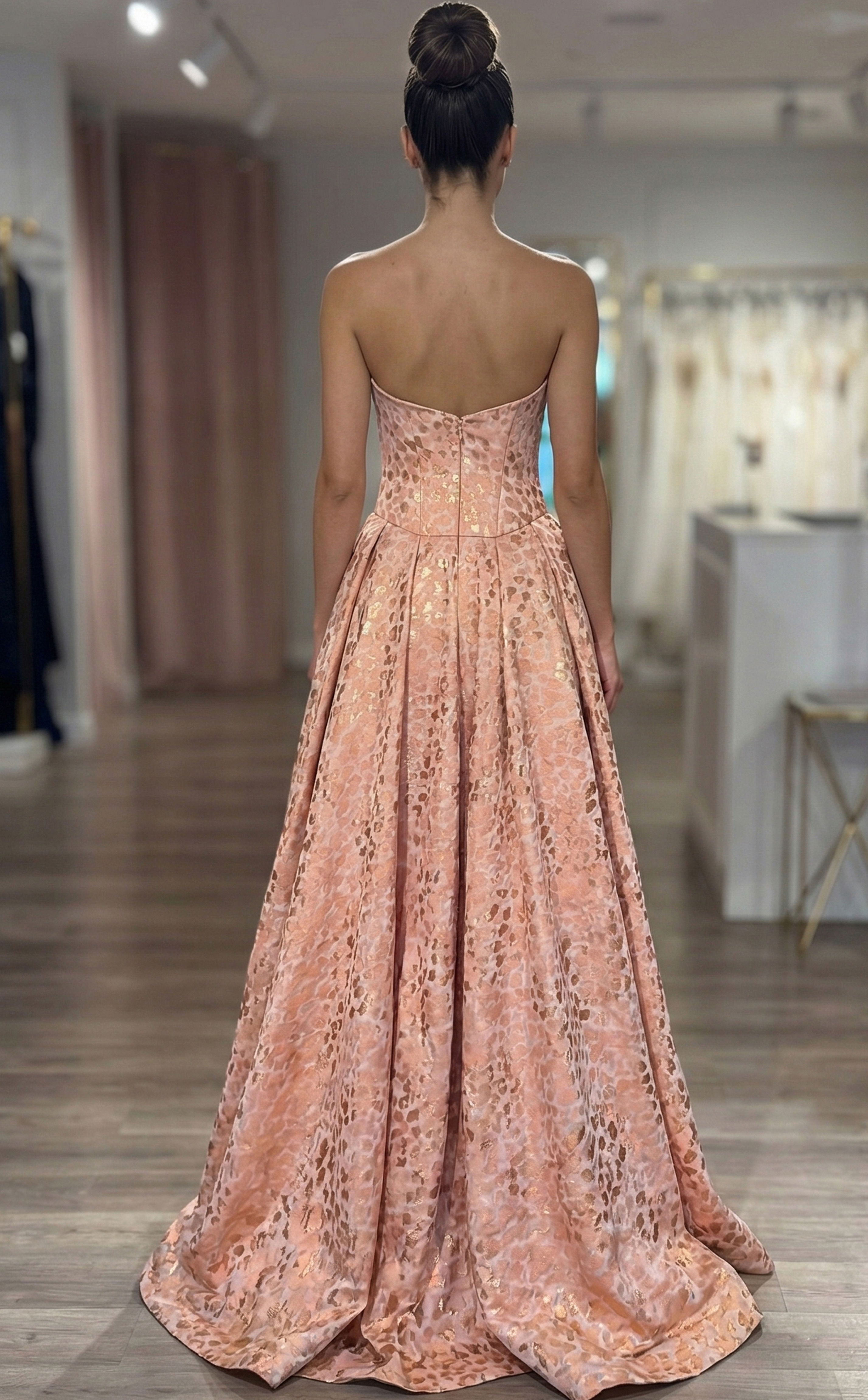 Prom Dresses Ball Gown Long Formal Metallic Prom Dress Jovani 49001 Peach