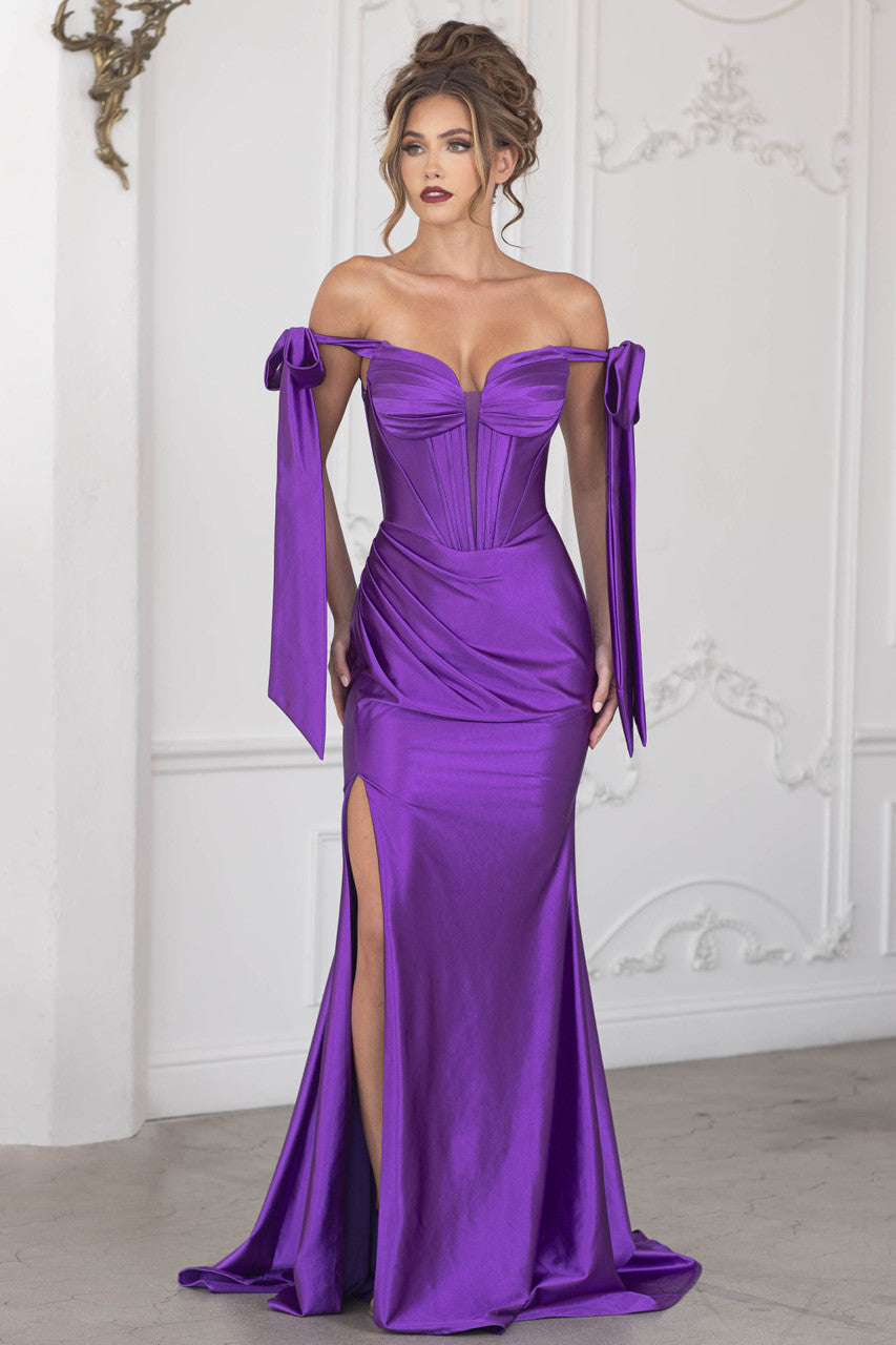 Prom Dresses Formal Pleated Evening Long Prom Corset Dress Lenovia 8401 Purple