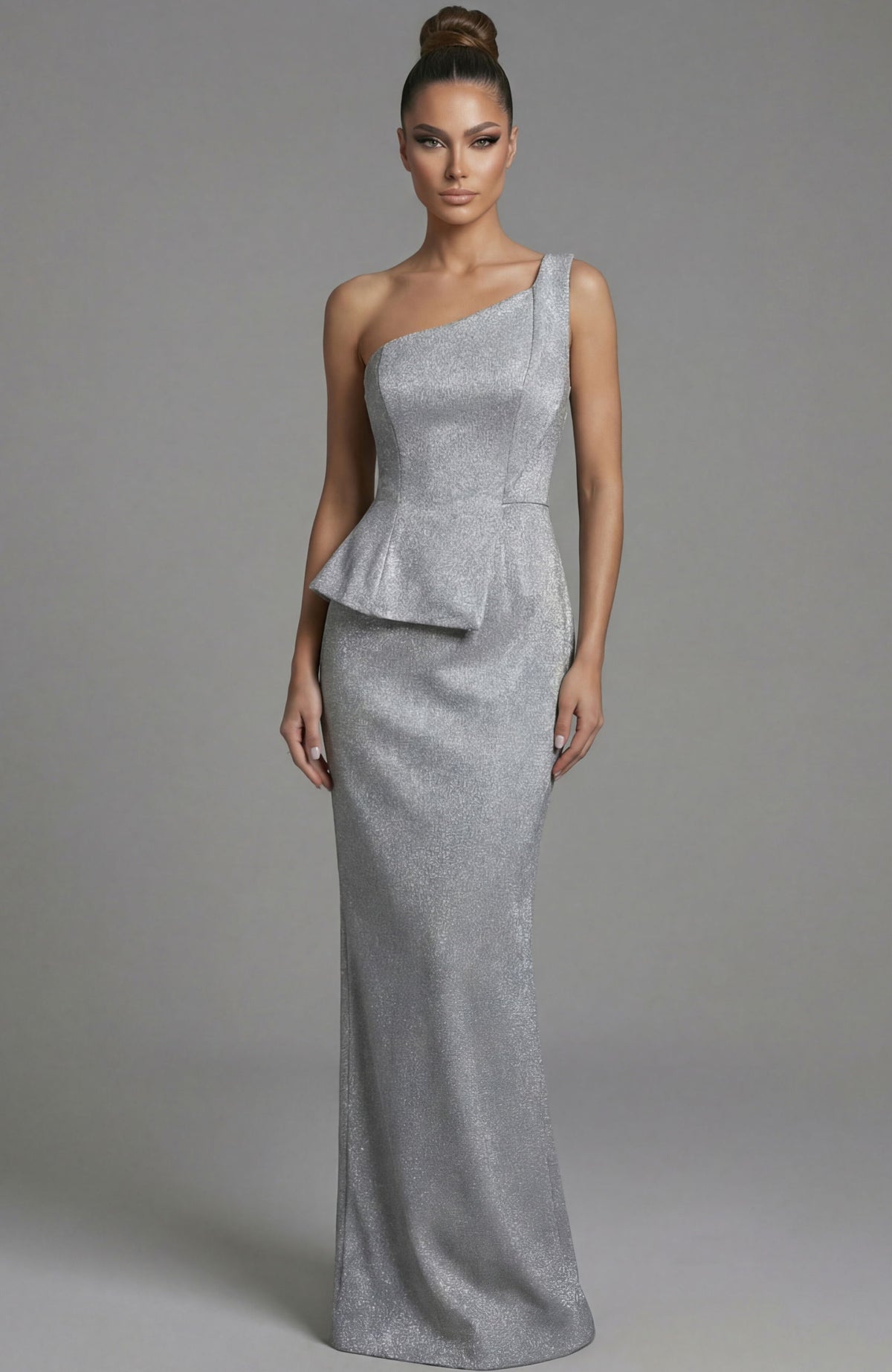Prom Dresses Long Formal Metallic Evening Fitted Prom Dress Jovani 49060 Silver
