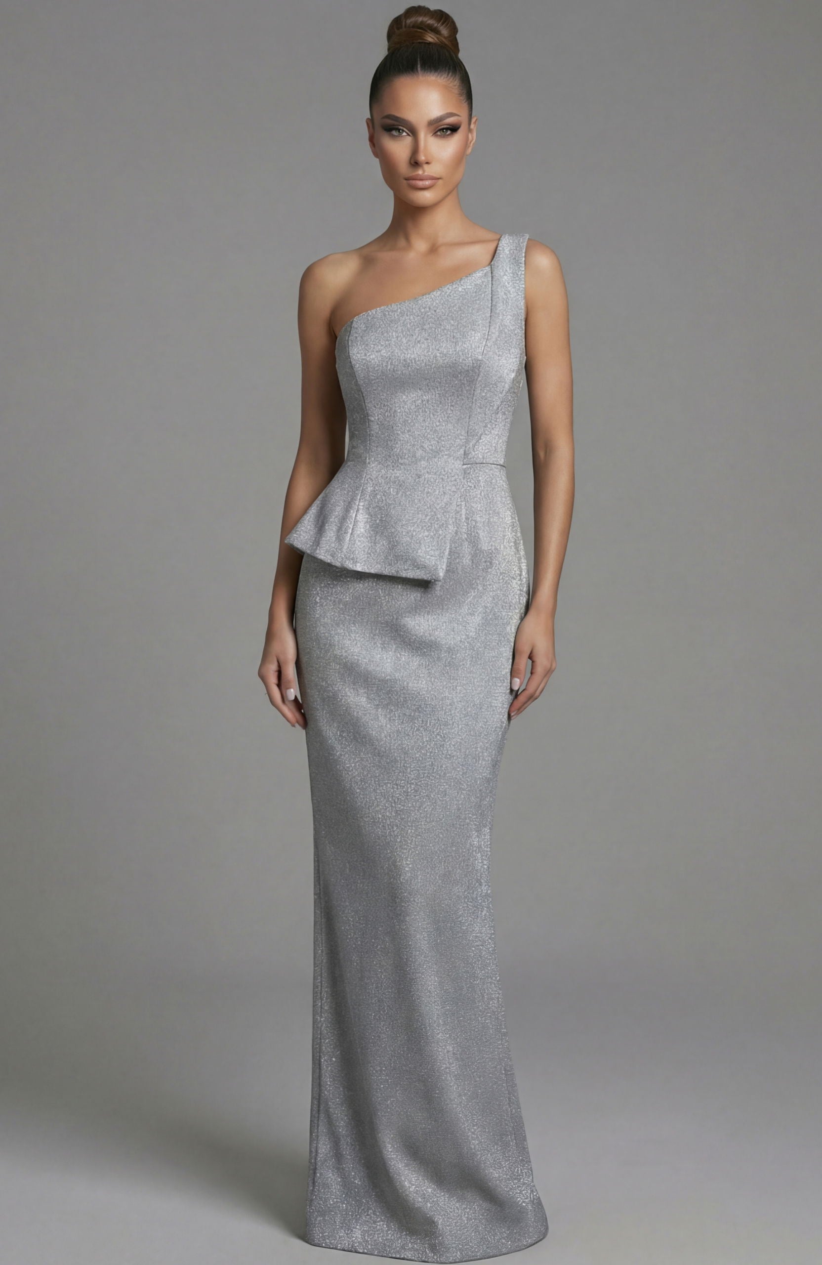 Prom Dresses Long Formal Metallic Evening Fitted Prom Dress Jovani 49060 Silver