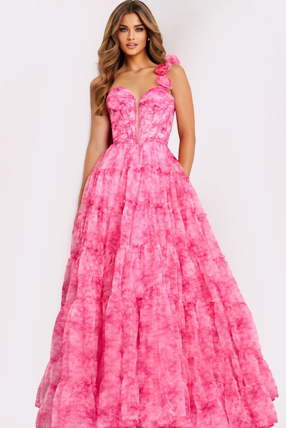 Prom Dresses A Line Long Formal 3D Floral Prom Dress Print