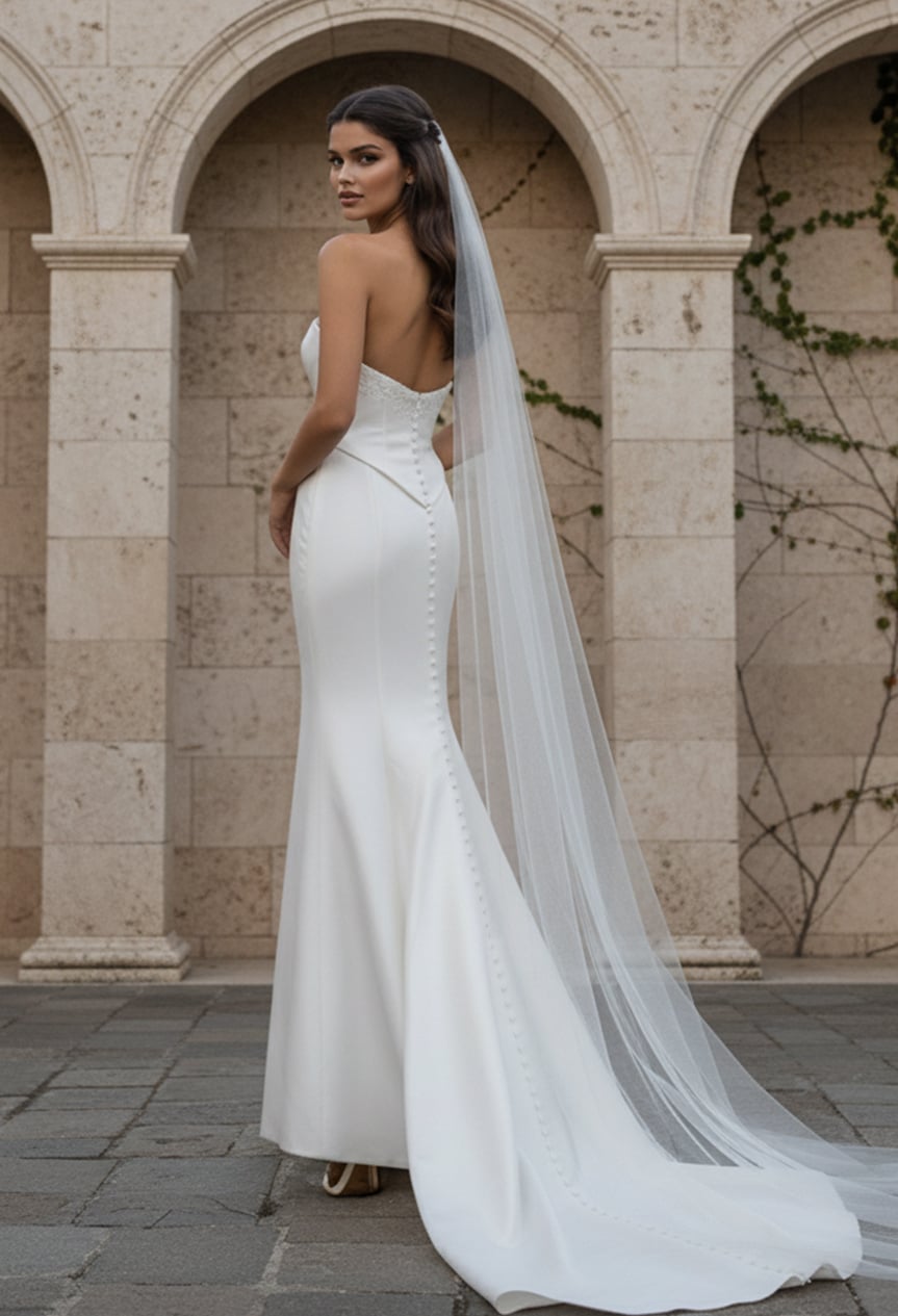 Strapless Floor-Length Crepe Wedding Mermaid Gown Jovani JB49077