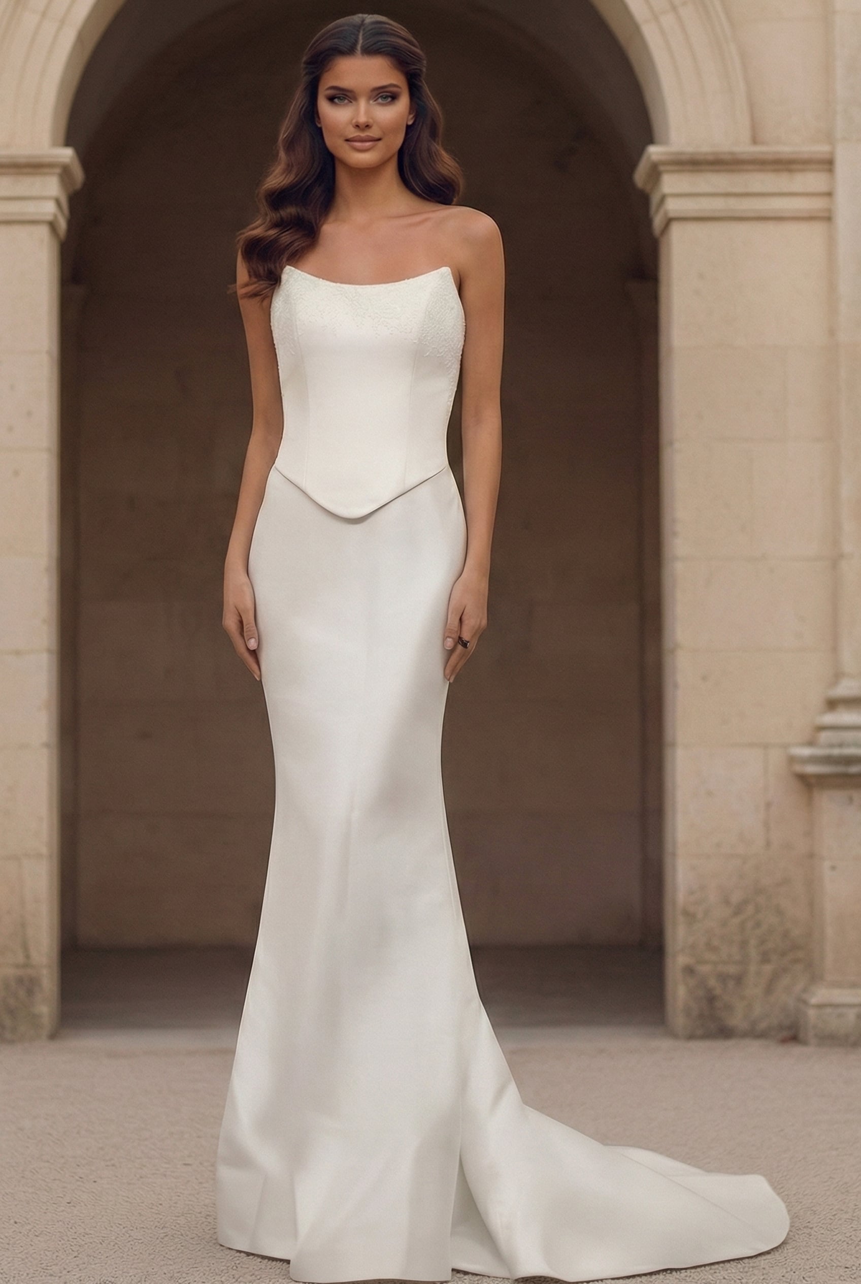 Strapless Floor-Length Crepe Wedding Mermaid Gown Jovani JB49077