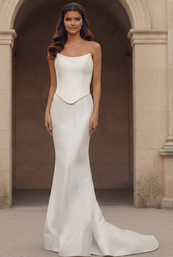 Strapless Floor-Length Crepe Wedding Mermaid Gown Jovani JB49077