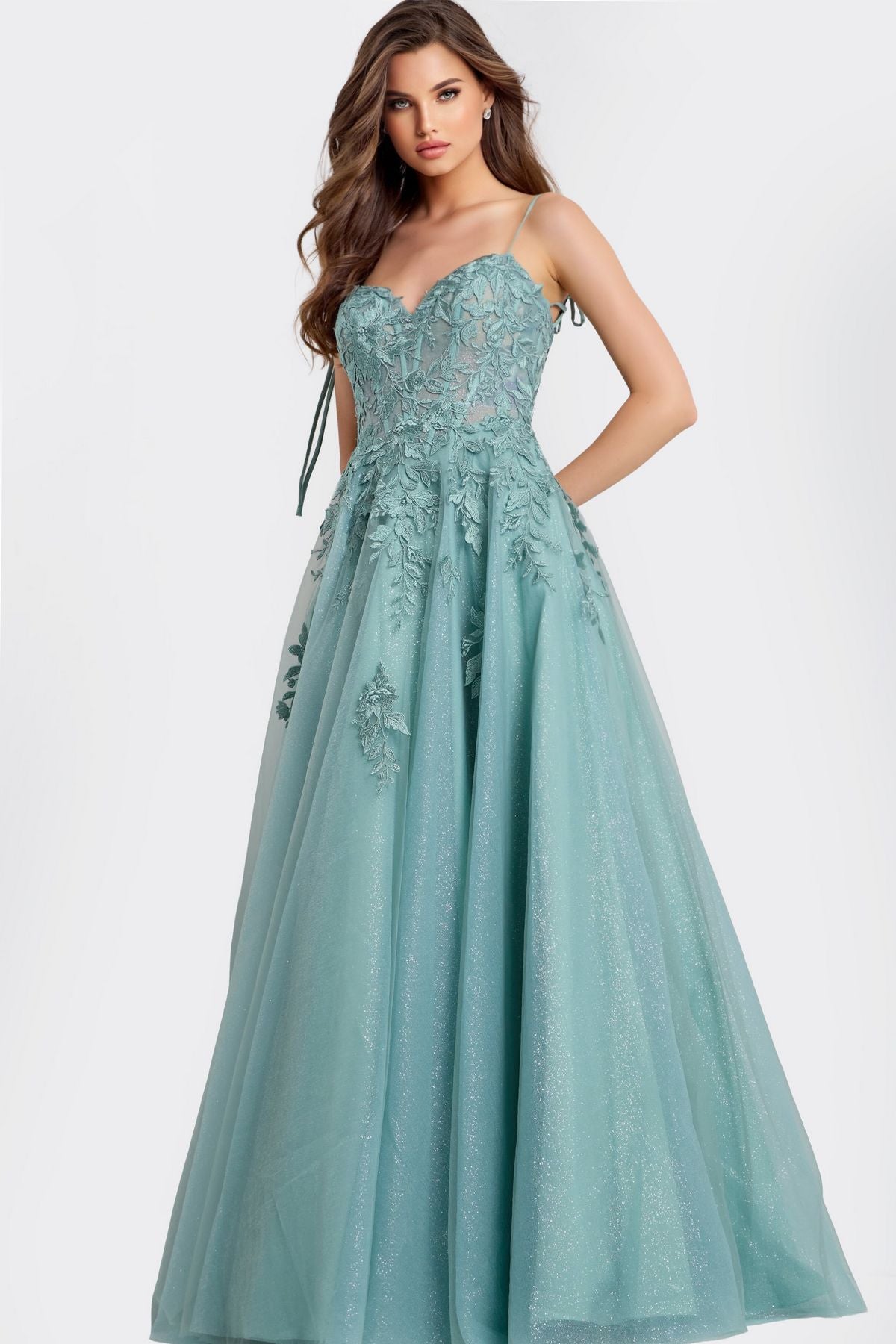 Prom Dresses Long Formal Lace Applique Prom Dress Sage