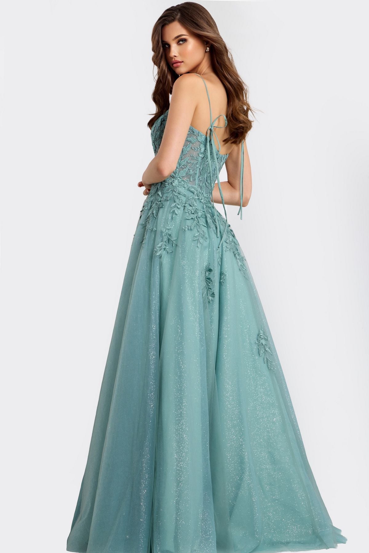 Prom Dresses Long Formal Lace Applique Prom Dress Sage