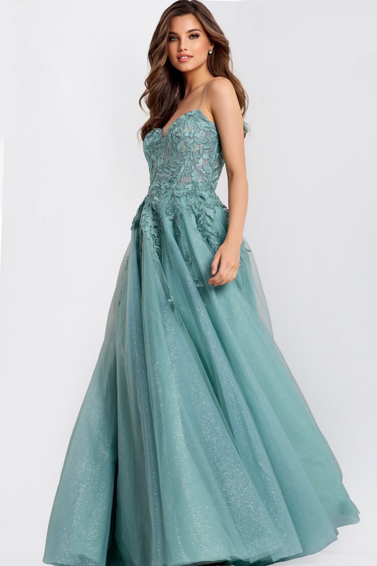 Prom Dresses Long Formal Lace Applique Prom Dress Sage