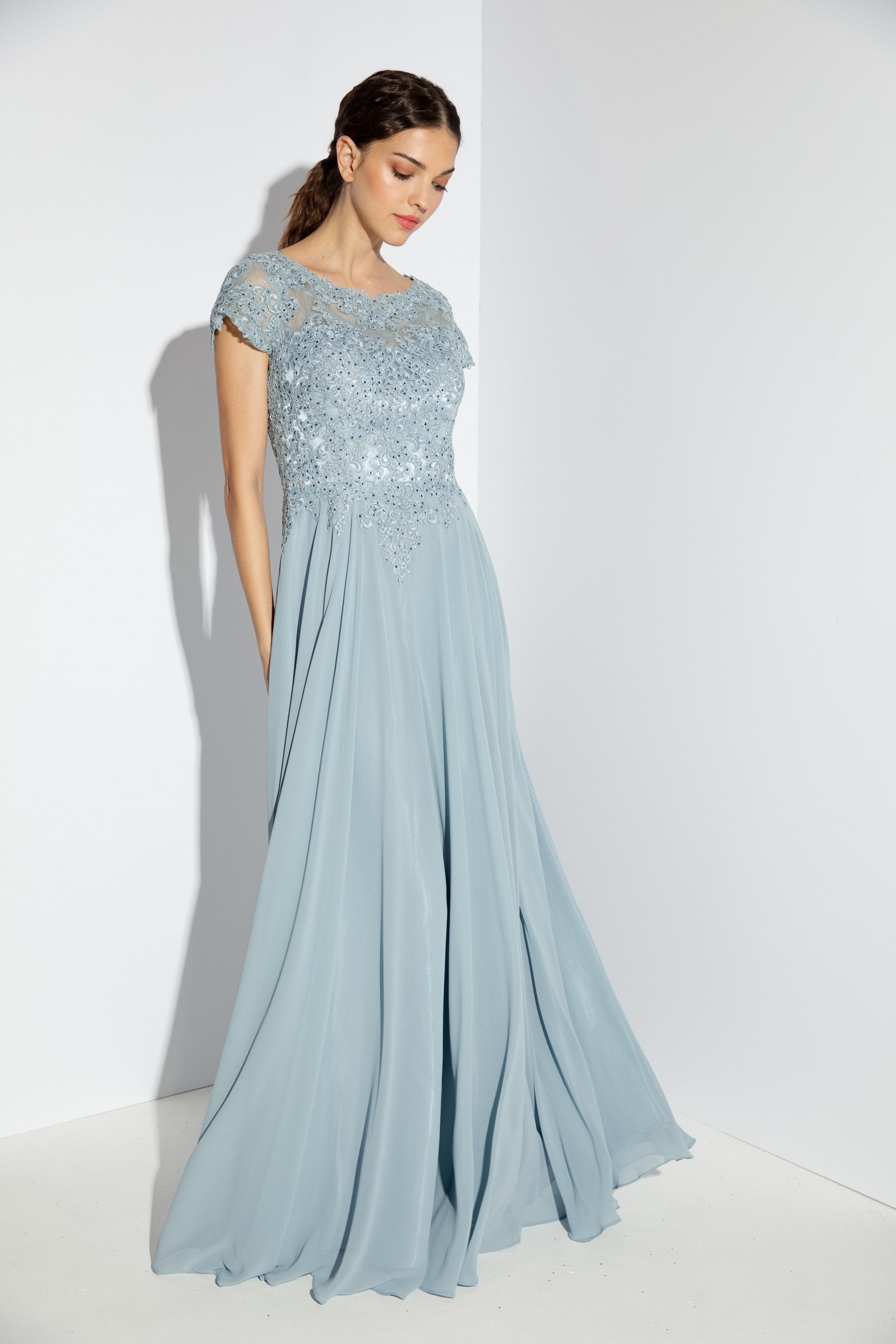Formal Dresses Long Lace Applique Formal Mother of the Bride Dress Eureka Fashion 4909 Dusty Blue