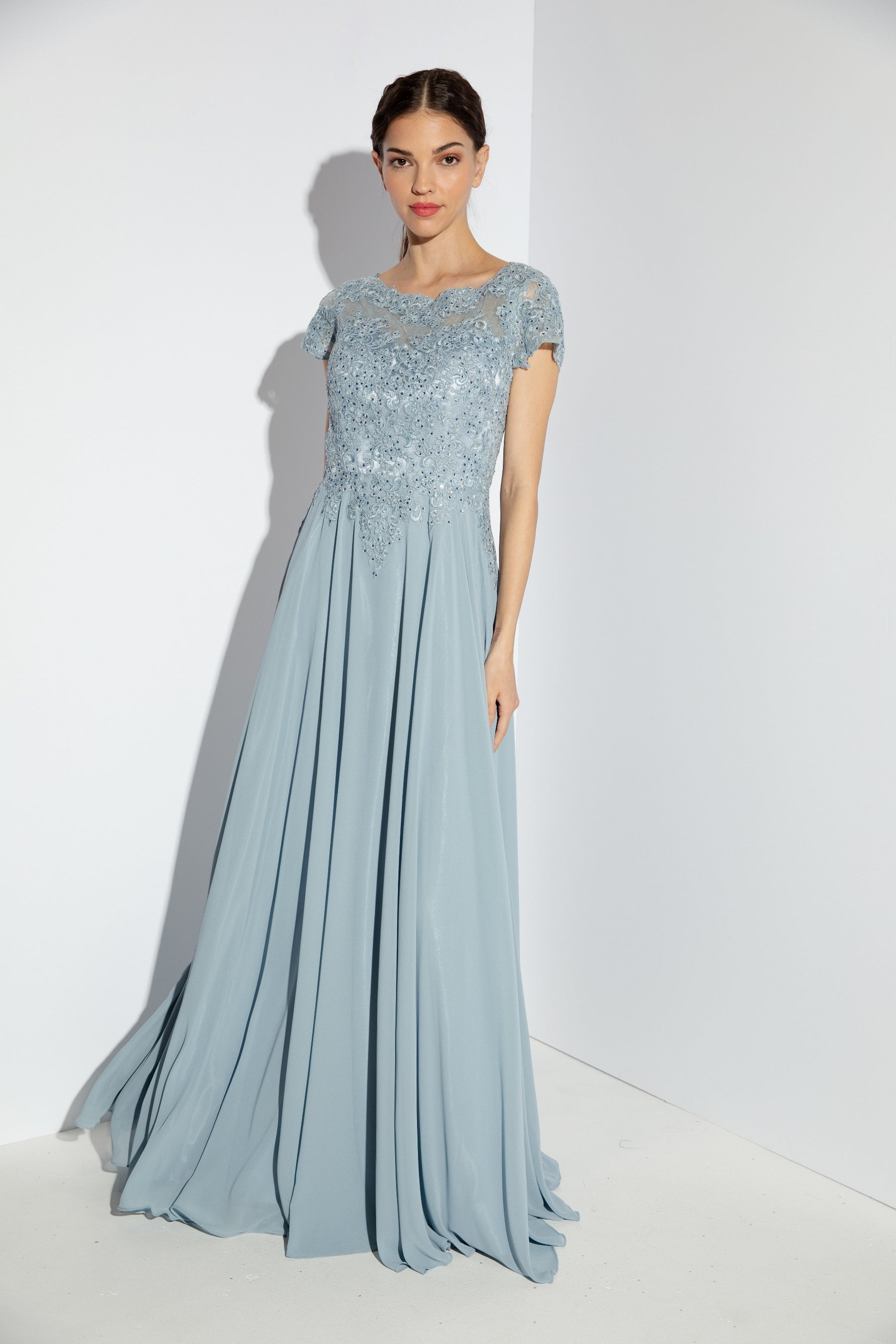 Formal Dresses Long Lace Applique Formal Mother of the Bride Dress Eureka Fashion 4909 Dusty Blue