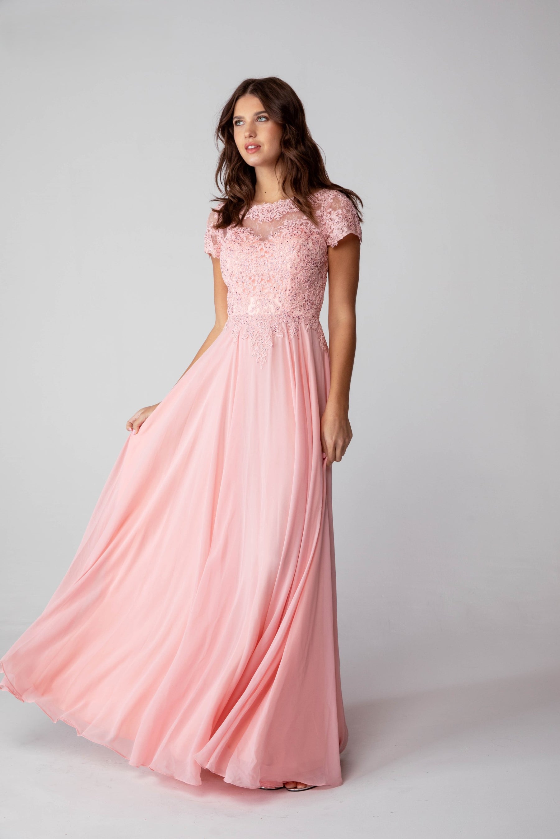 Formal Dresses Long Lace Applique Formal Mother of the Bride Dress Eureka Fashion 4909 Dusty Pink
