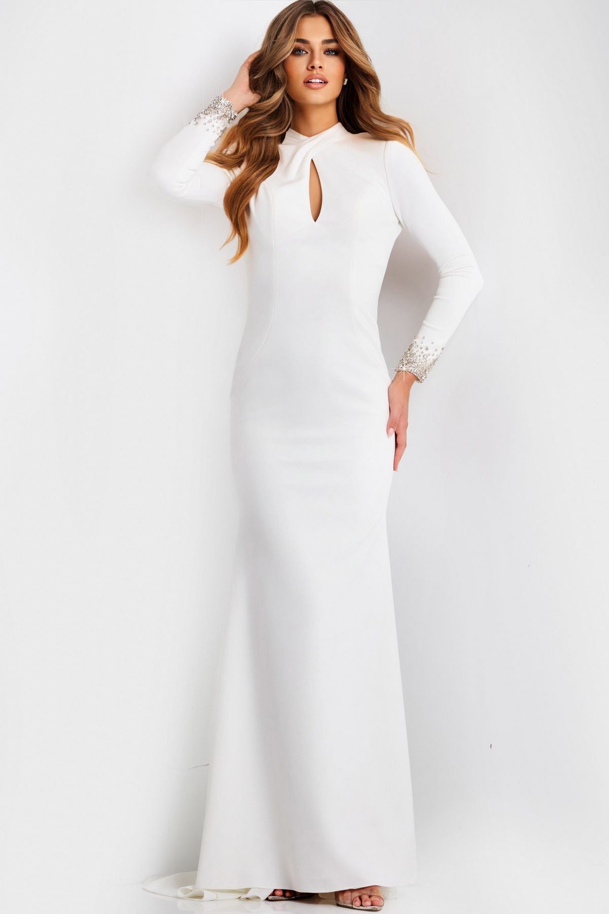 Wedding Dresses Long Bridal Beaded Fitted Wedding Dress Off-White