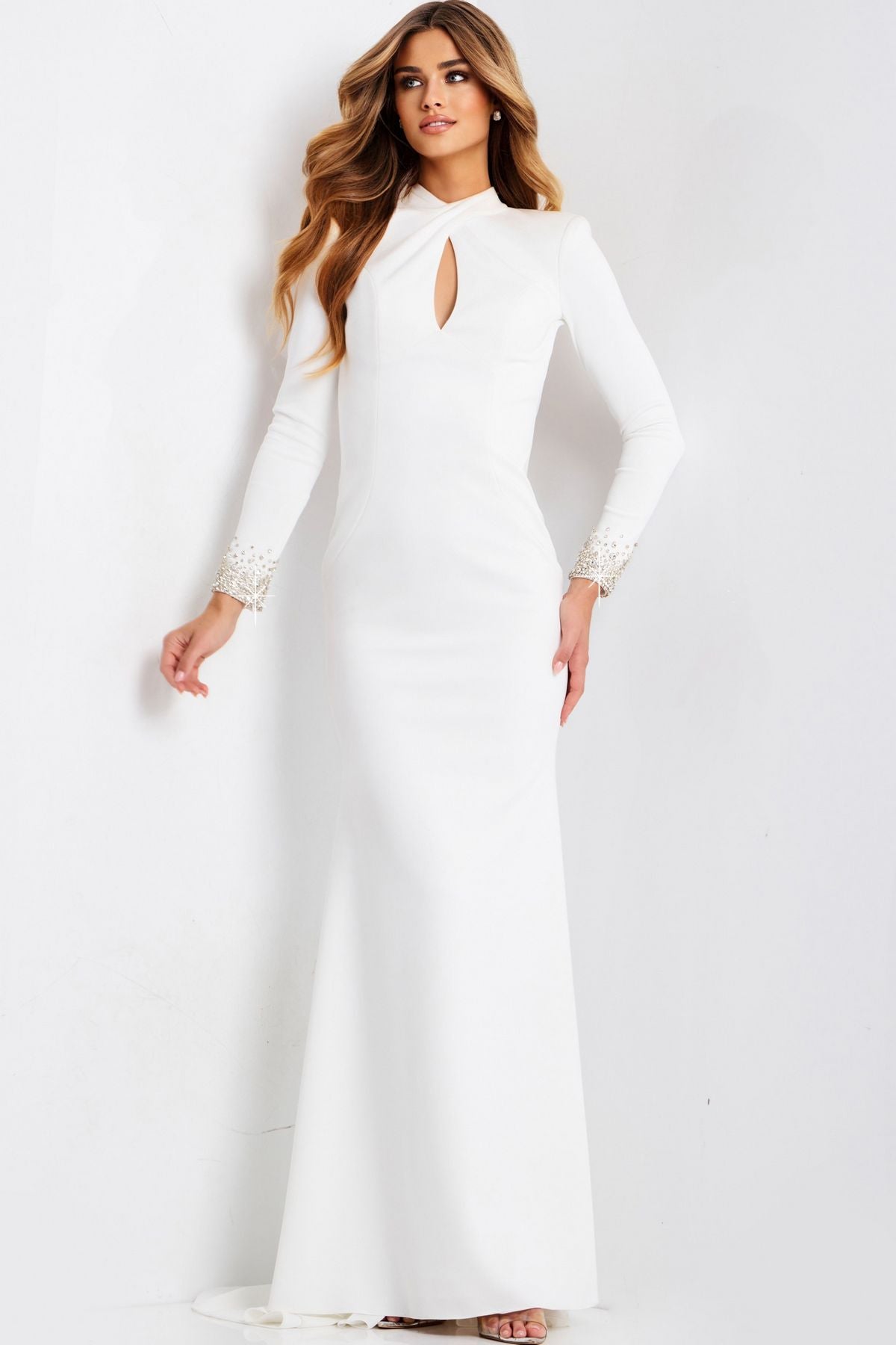 Wedding Dresses Long Bridal Beaded Fitted Wedding Dress Off-White