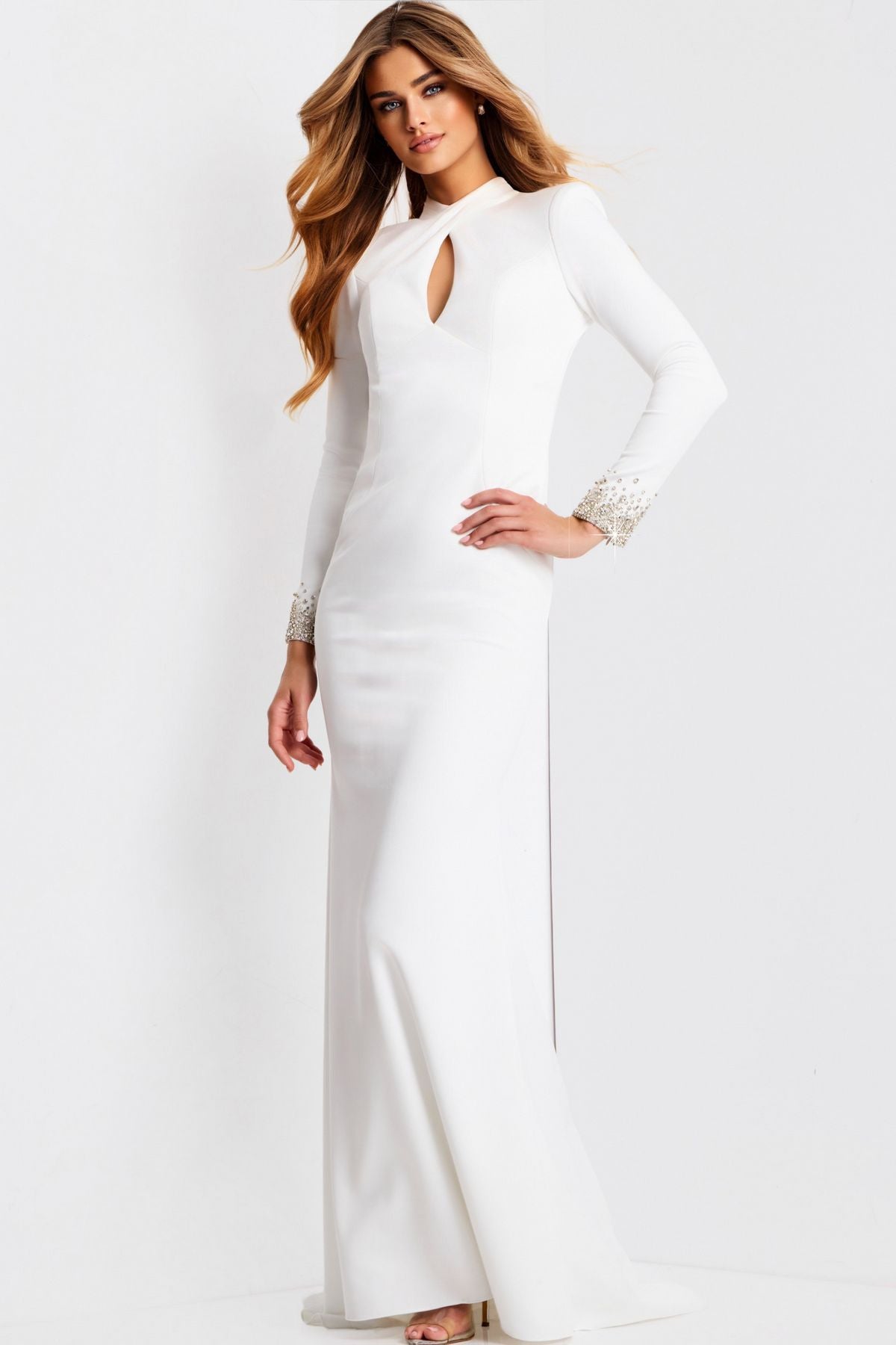Wedding Dresses Long Bridal Beaded Fitted Wedding Dress Off-White