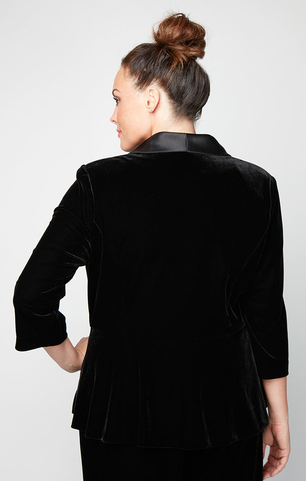 Black V Neck Hip Length Velvet Formal Top Peplum Alex Evenings 4915736