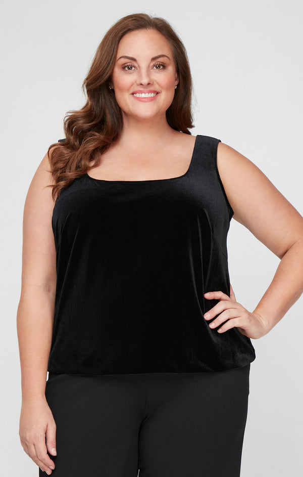 Black/Black Shawl Lapel Hip Length Formal Velvet Top Alex Evenings 4915747