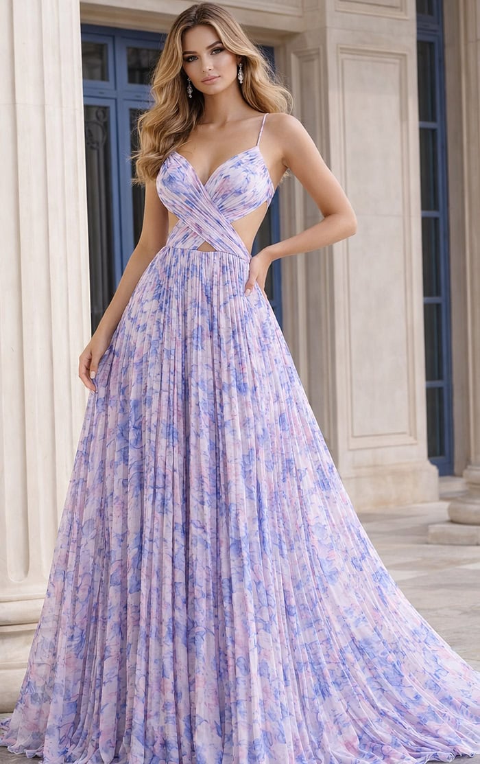 V-Neck Floor-Length Chiffon Prom A-Line Jovani 49161
